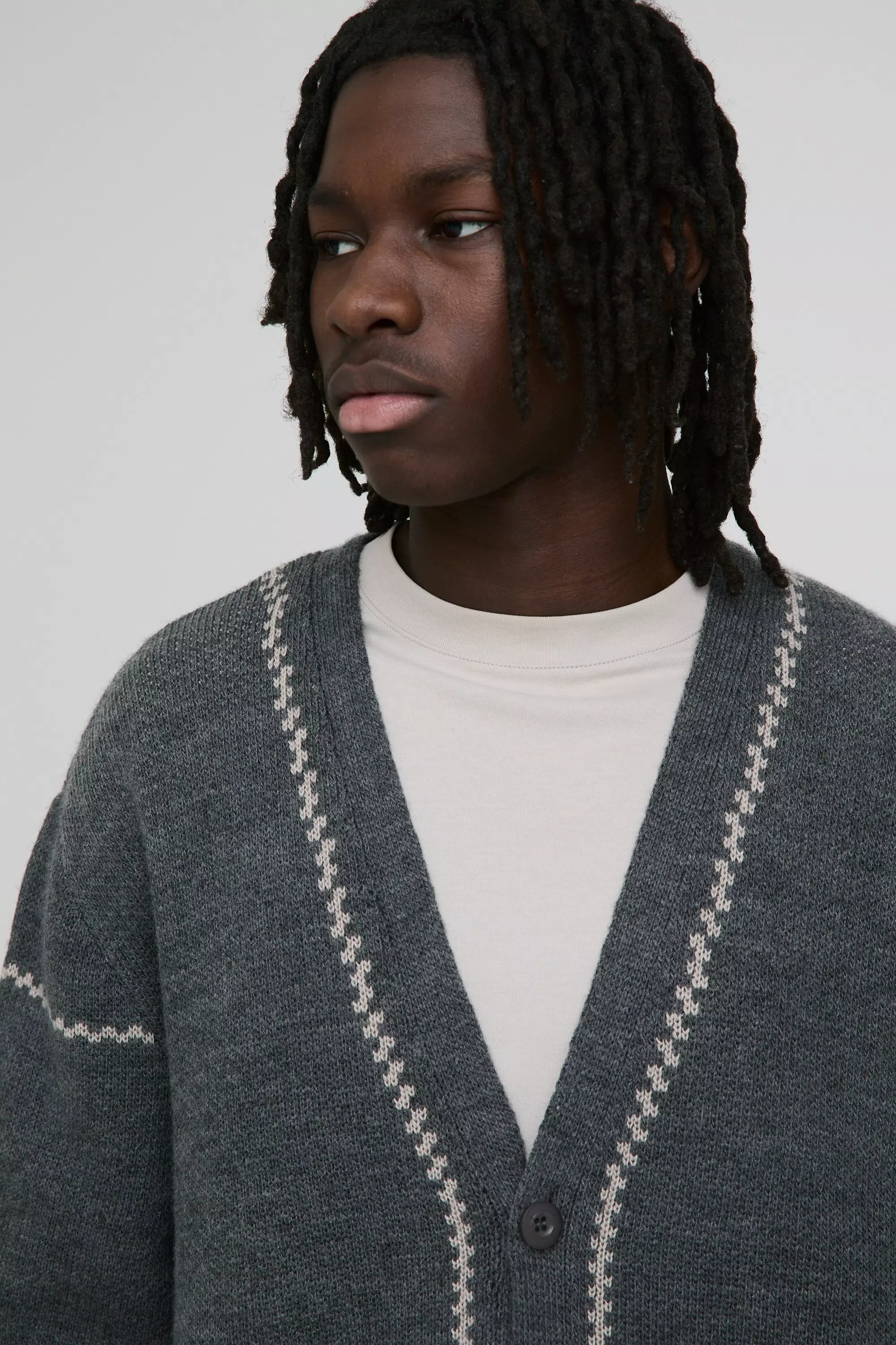 Cardigan Squadrato In Maglia, Charcoal immagine alternativa