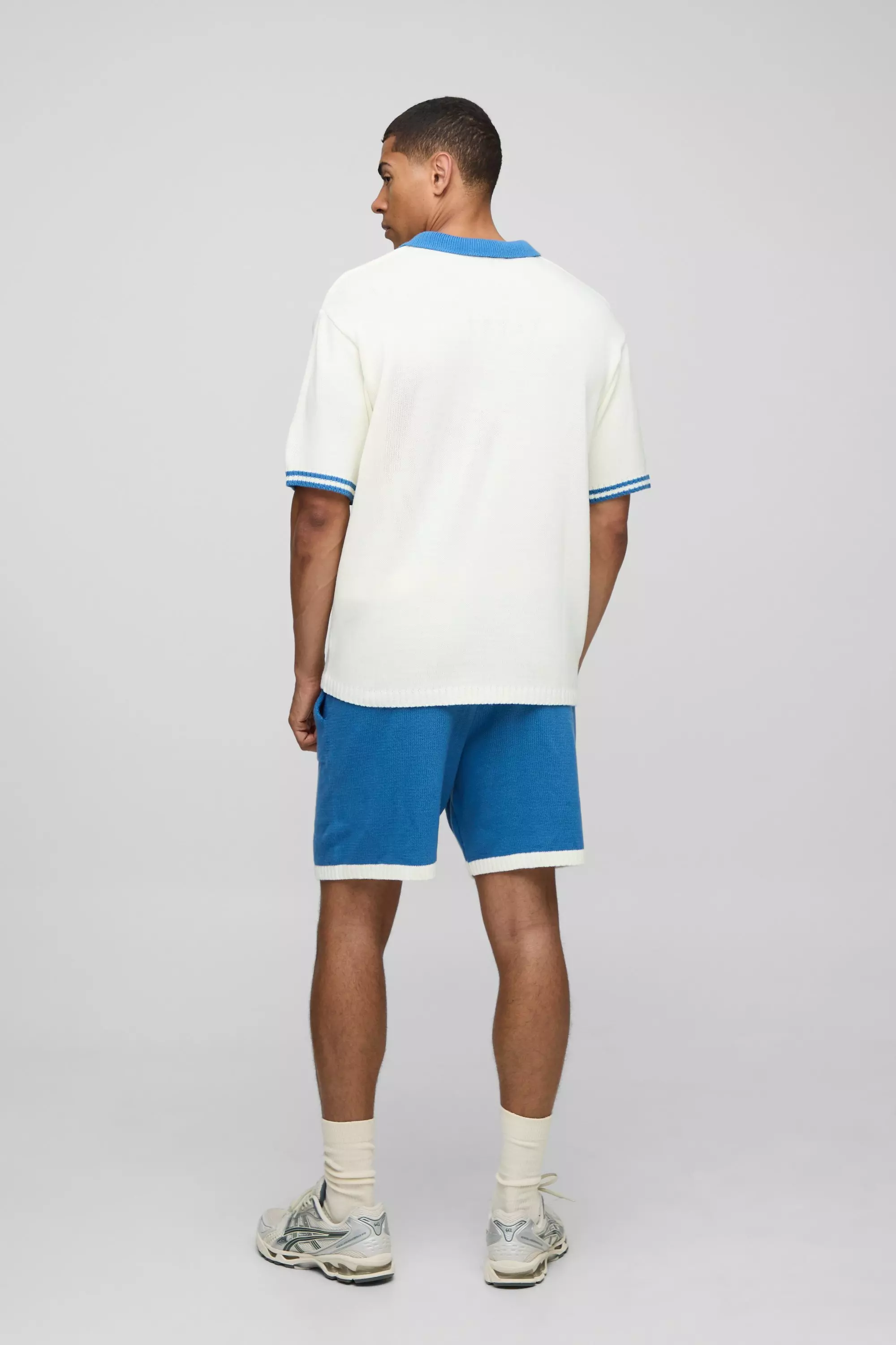 Oversized V Neck Limited Edition Short Sleeve Knitted Polo | boohooMAN USA