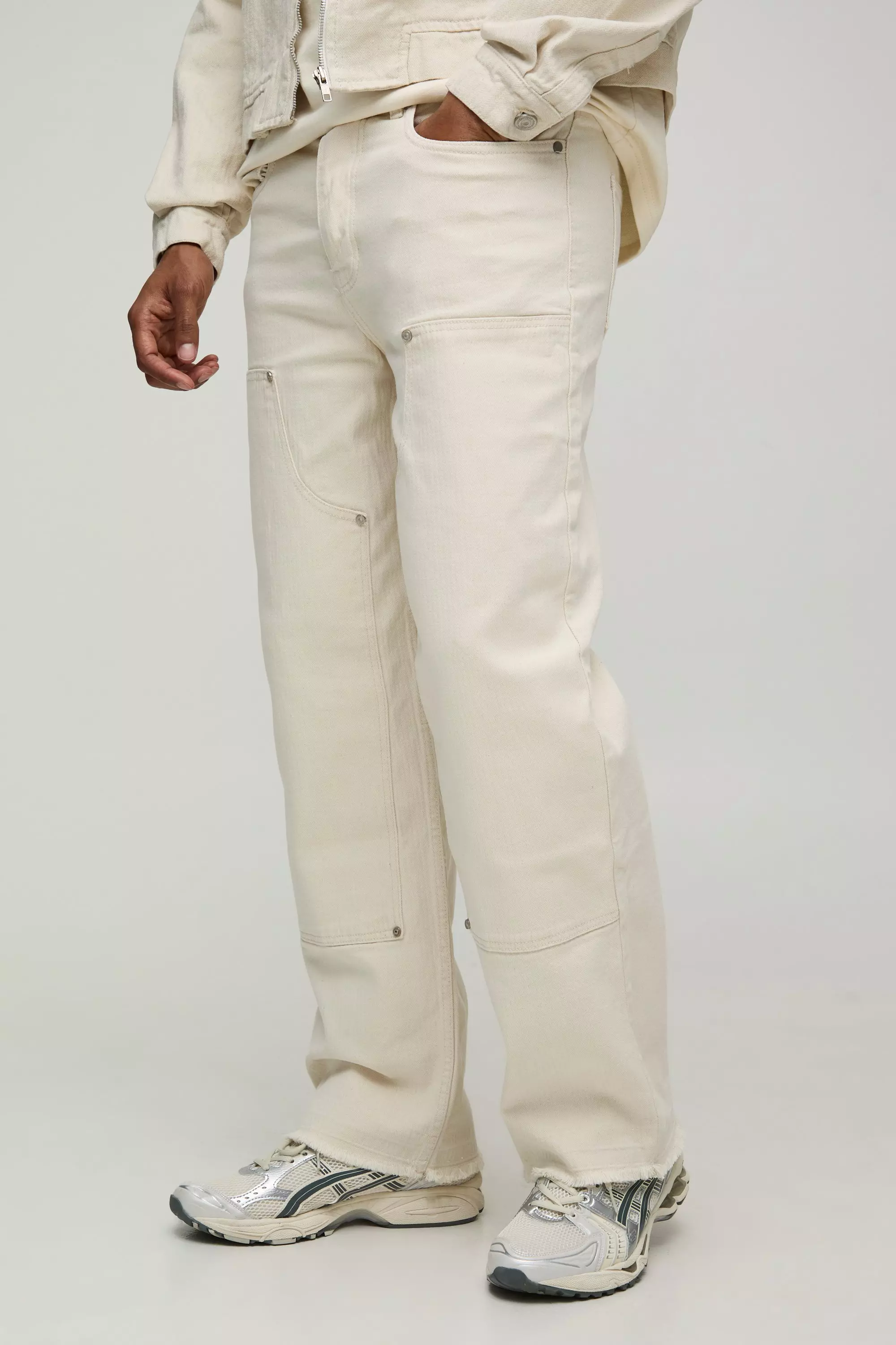 Relaxed Herringbone Twill Carpenter Trousers Ecru