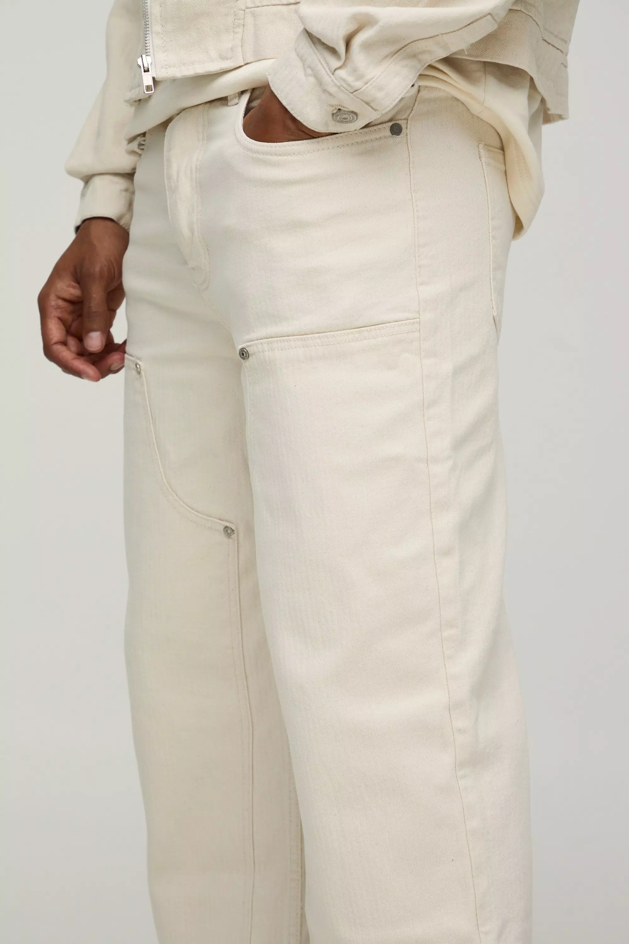 Relaxed Herringbone Twill Carpenter Trousers | boohooMAN USA