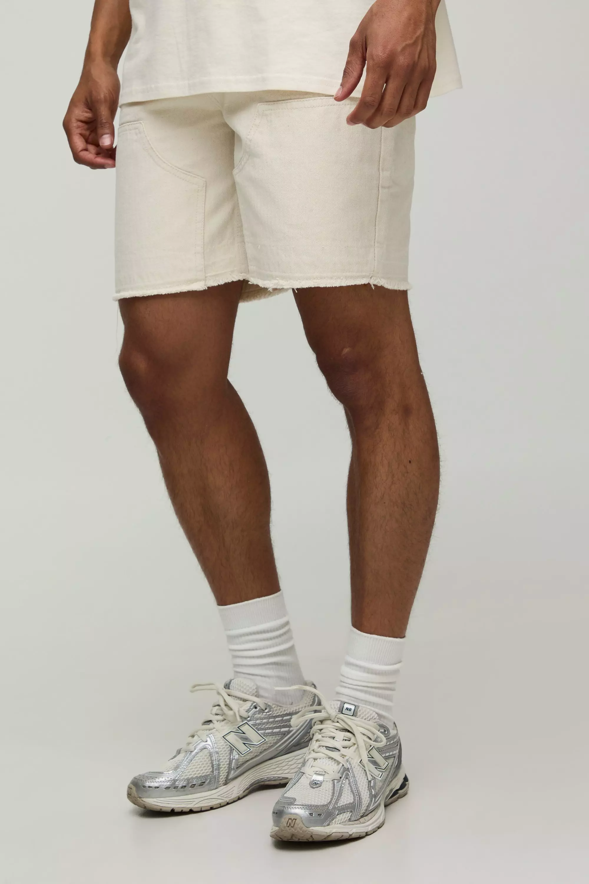 Relaxed Herringbone Twill Carpenter Shorts Ecru