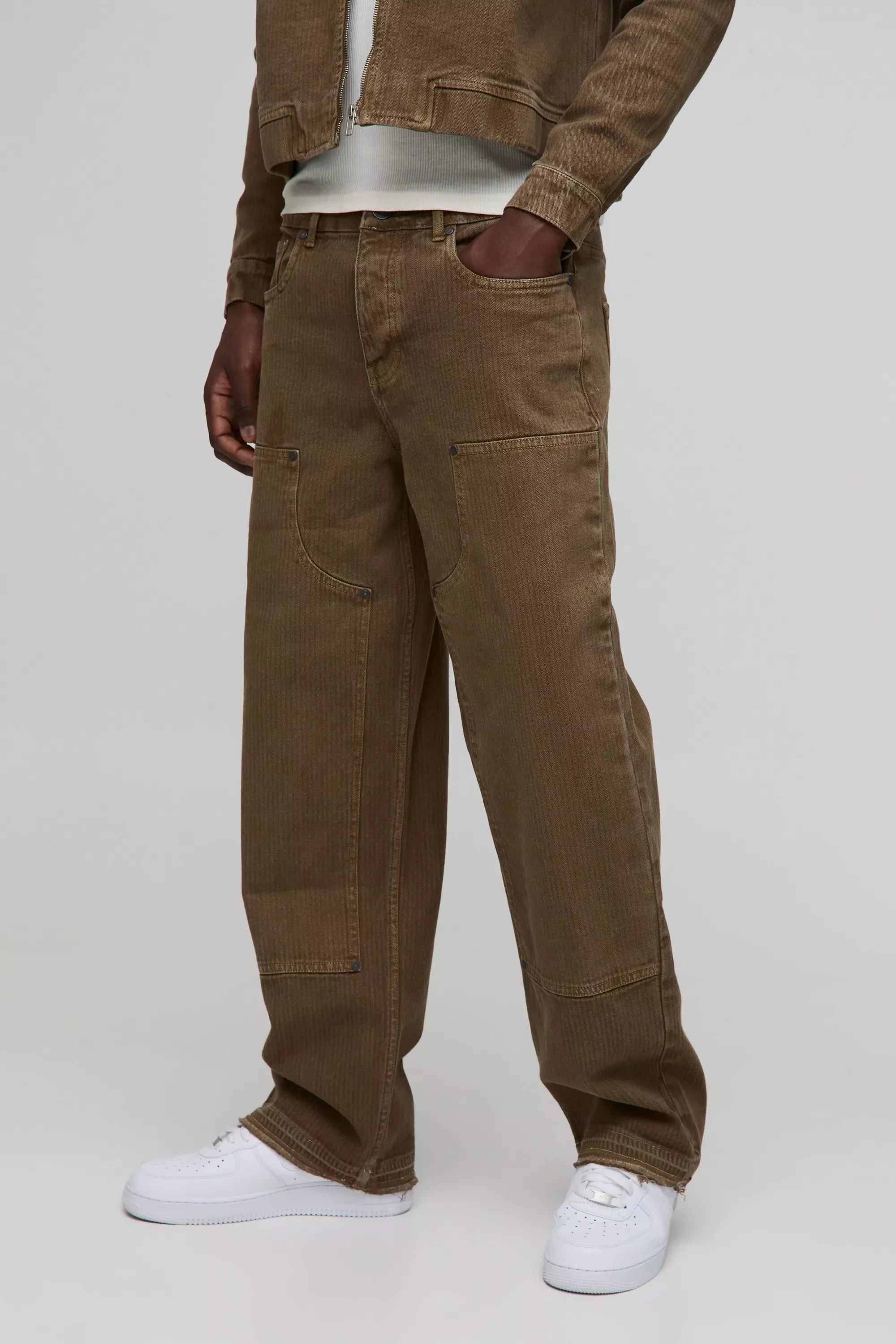 Relaxed Herringbone Twill Carpenter Trousers dark olive