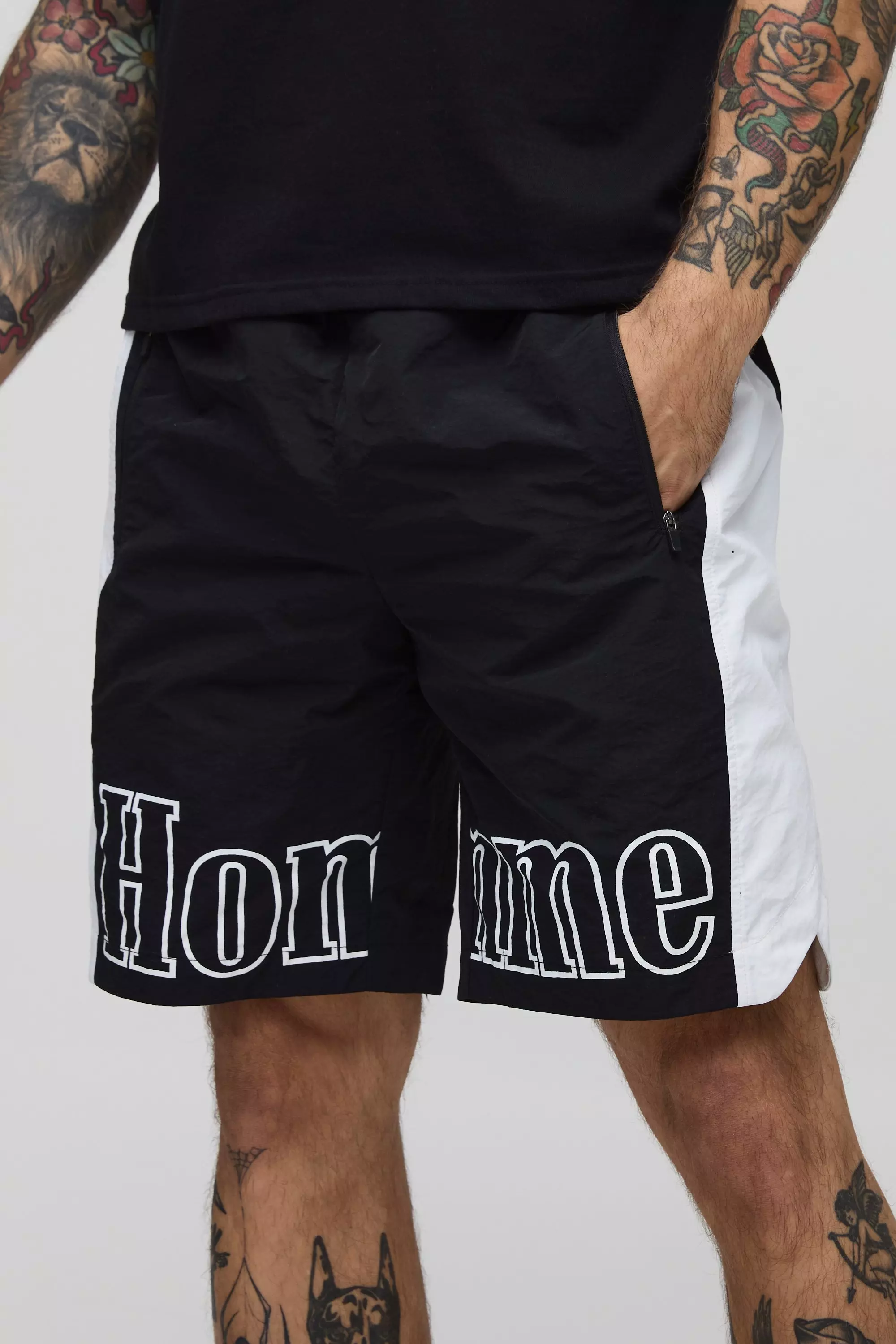 Elasticated Waist Relaxed Mid Length Printed Nylon Shorts | boohooMAN USA