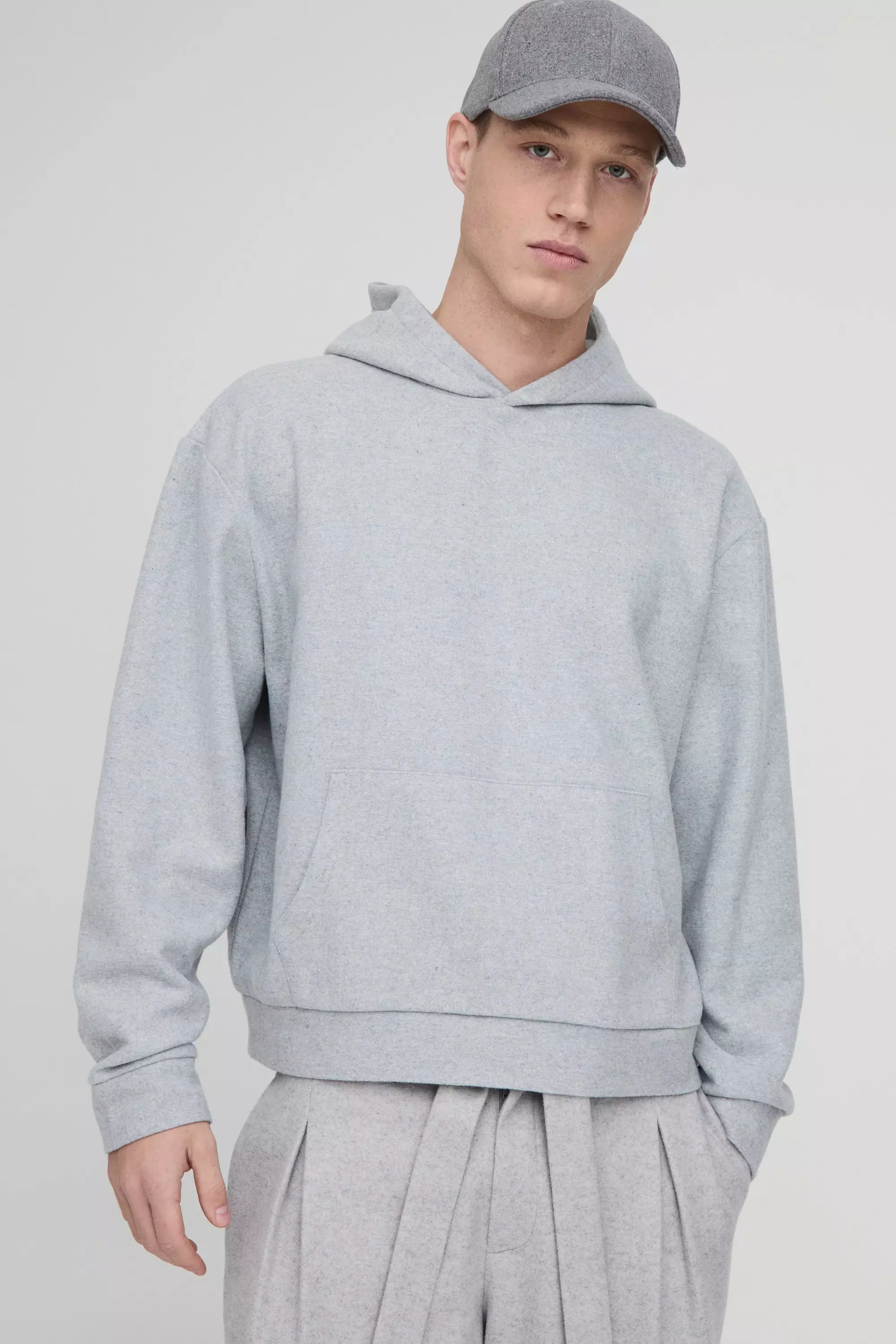 Light grey Nepwollen Boxy Hoodie alternatieve afbeelding