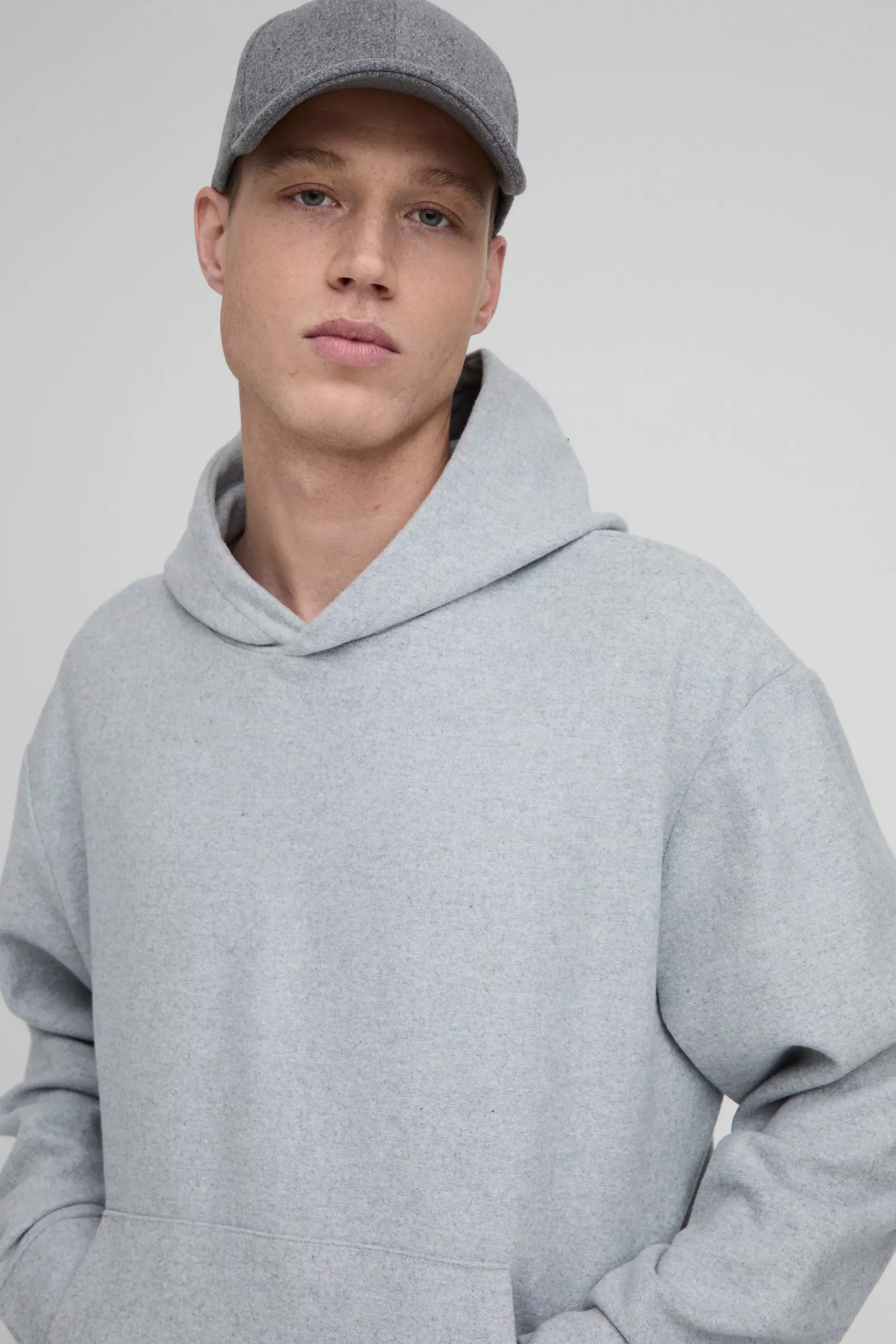 Light grey Nepwollen Boxy Hoodie alternatieve afbeelding