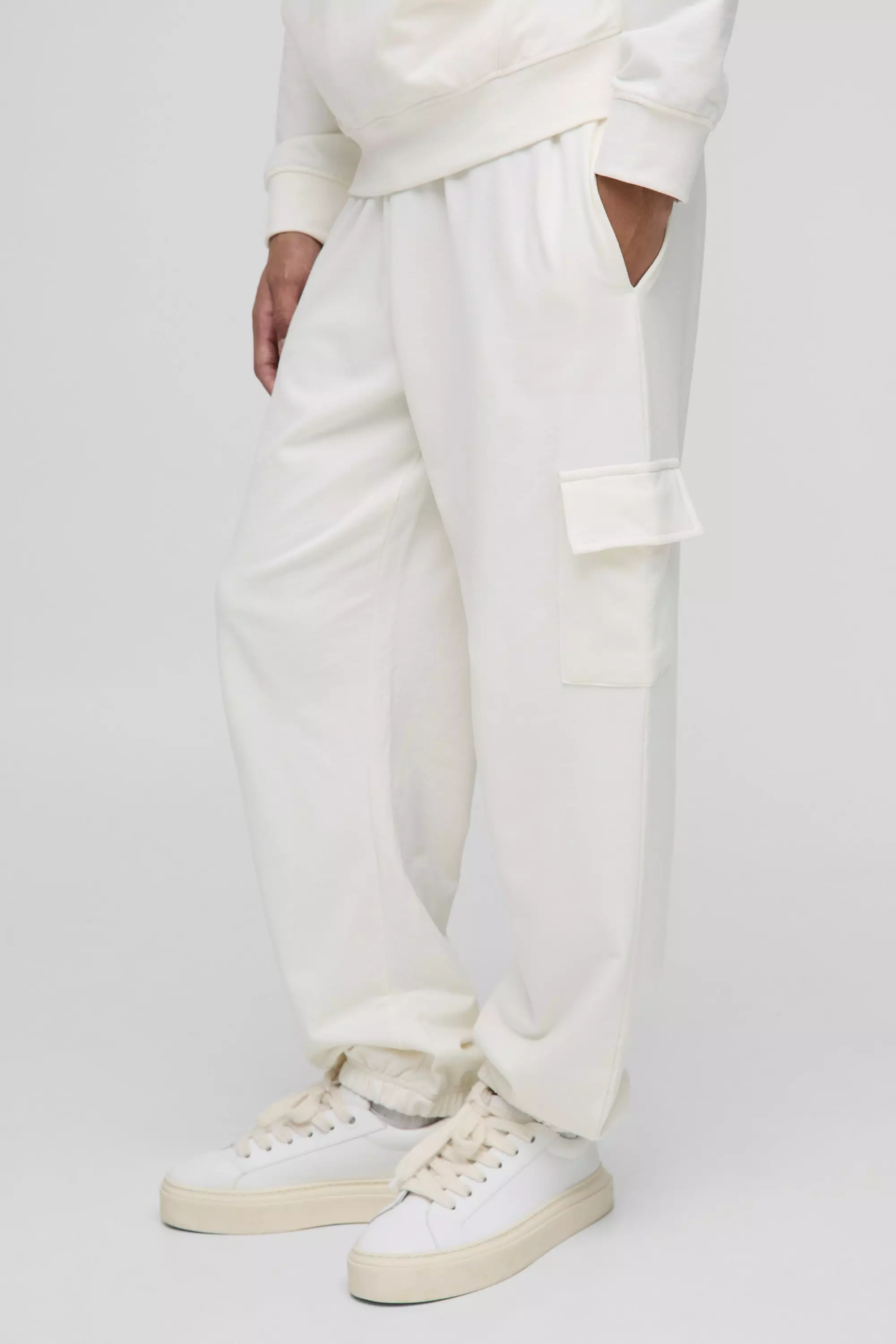 Ecru 260GSM Loopback Basic Baggy Fit Cargo Sweatpants alternative image