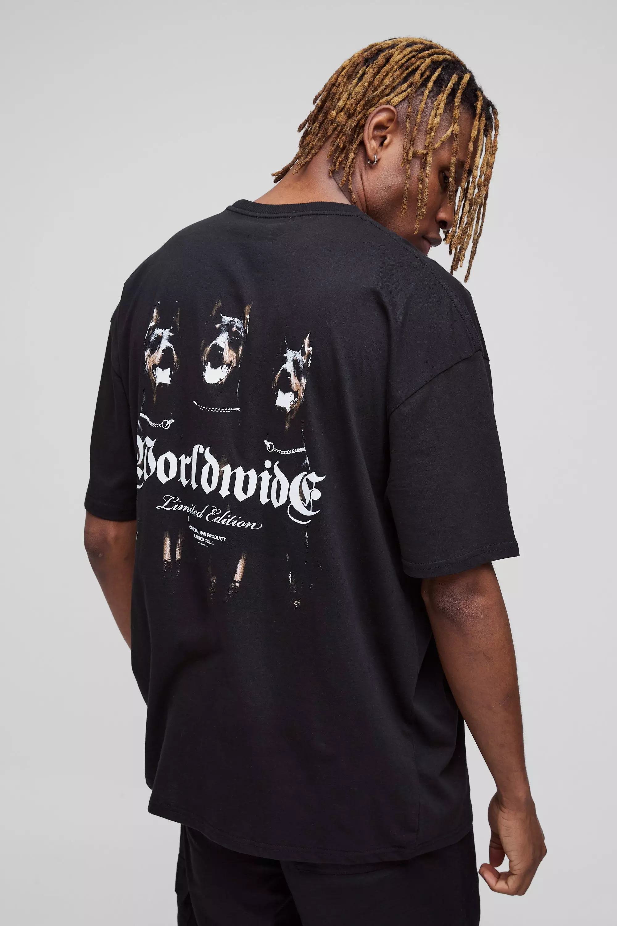 Black Tall Oversized Worldwide Dog Graphic T-shirt alternative image