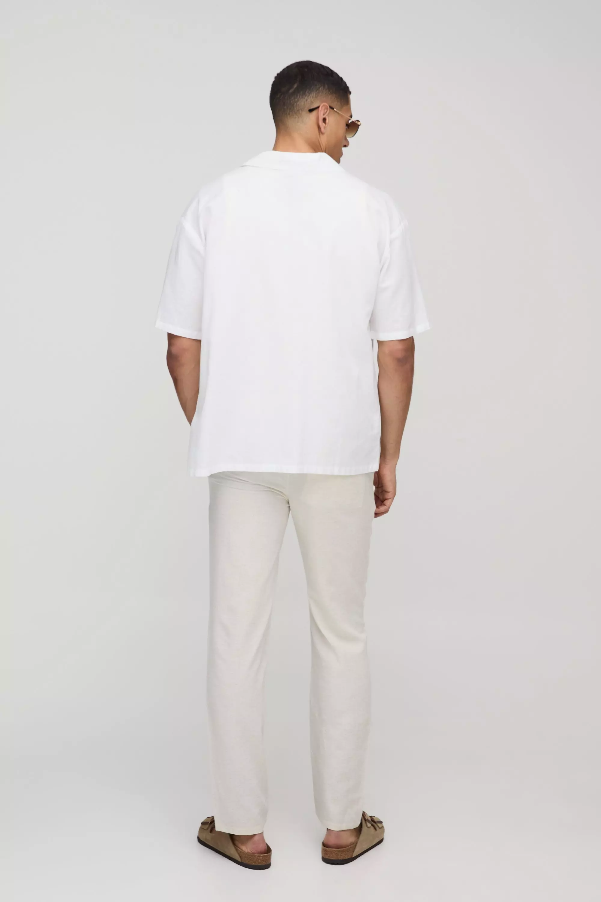 Elasticated Waist Slim Fit Cropped Linen Blend Pants | boohooMAN USA
