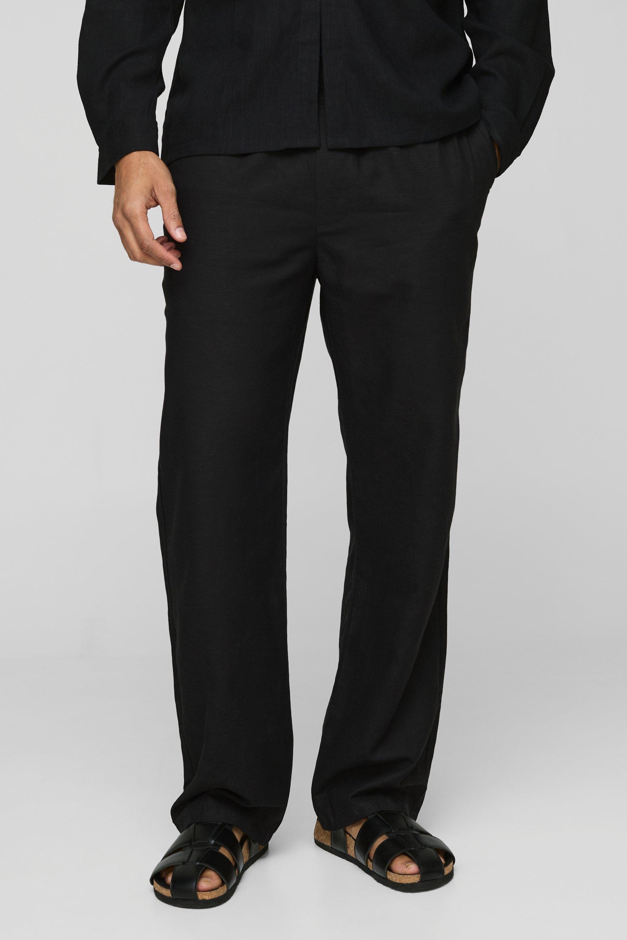 Elasticated Waist Relaxed Fit Linen Blend Trousers | boohooMAN USA