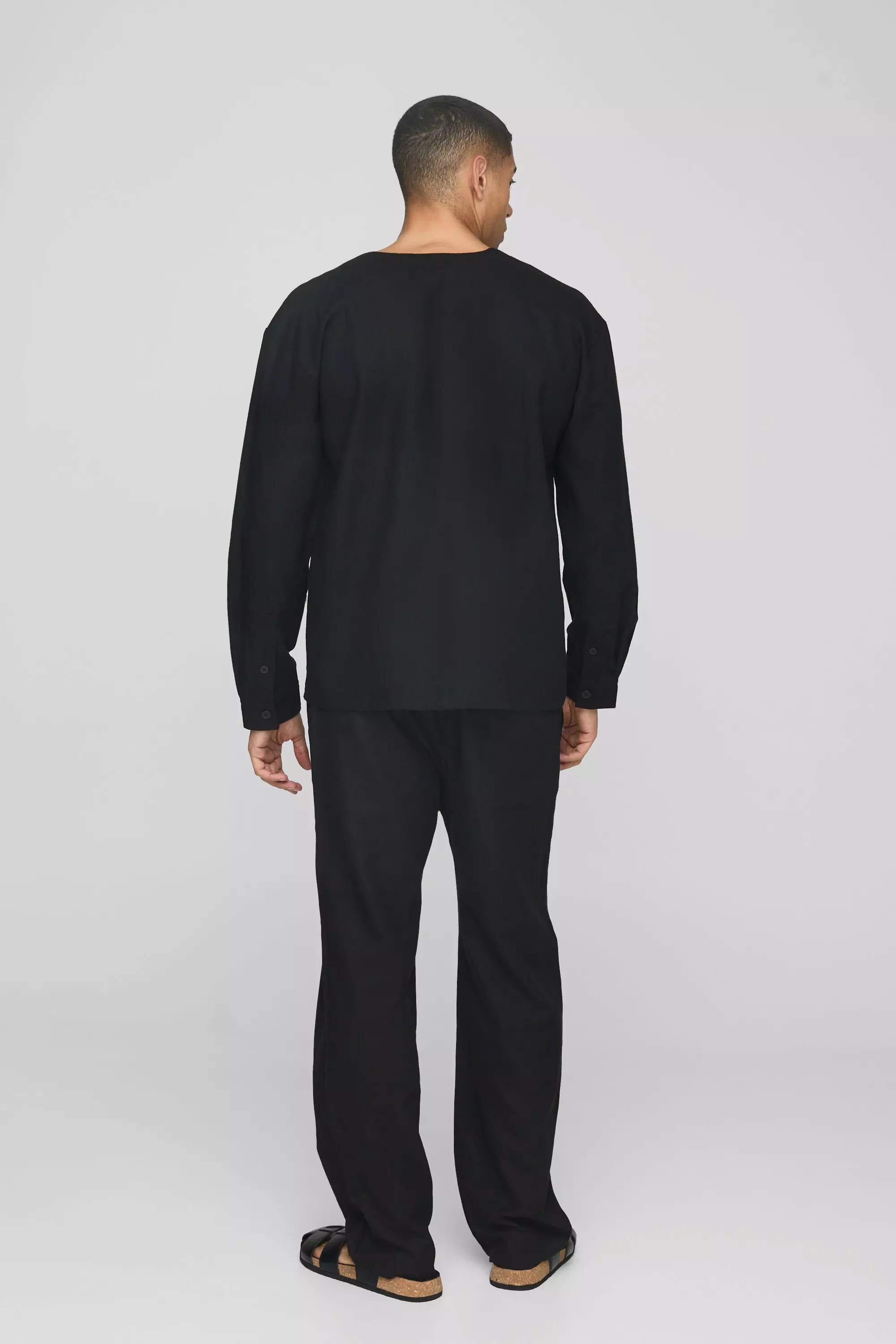 Black Elasticated Waist Relaxed Fit Linen Blend Trousers alternative image