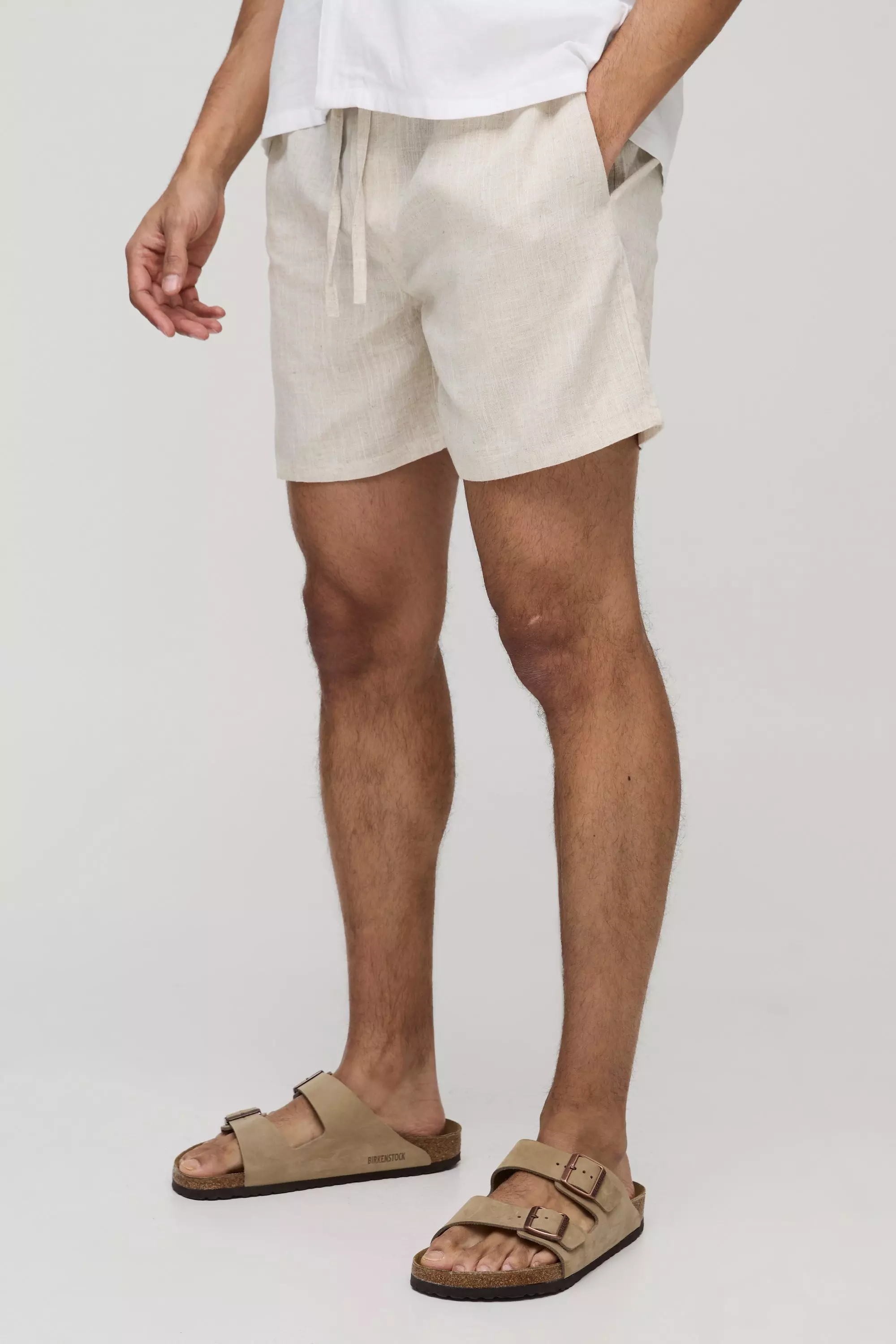 Half & Half Waistband Relaxed Fit Linen Blend Shorts Natural