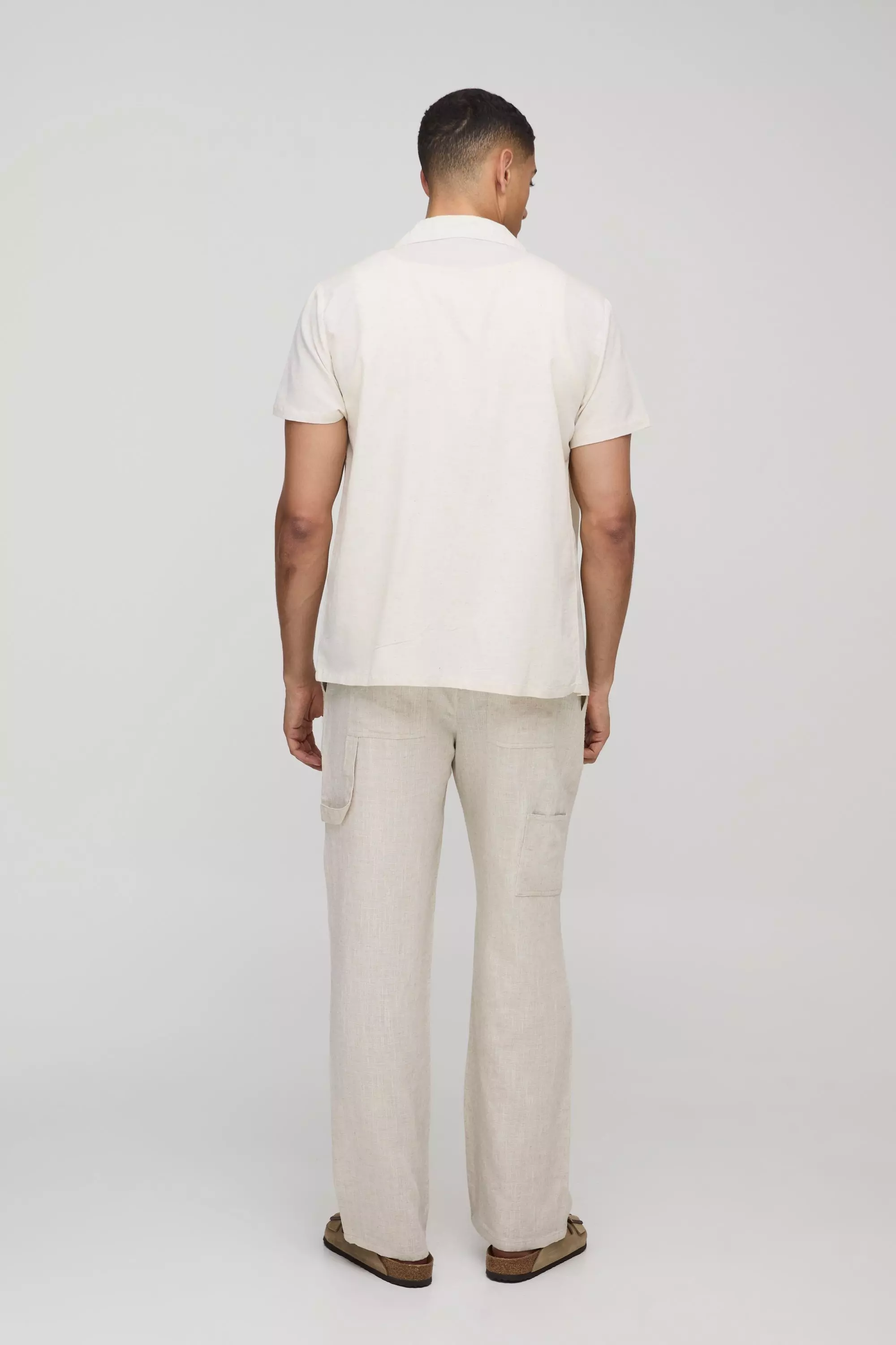 Half & Half Waistband Relaxed Fit Carpenter Linen Blend Pants | boohooMAN USA