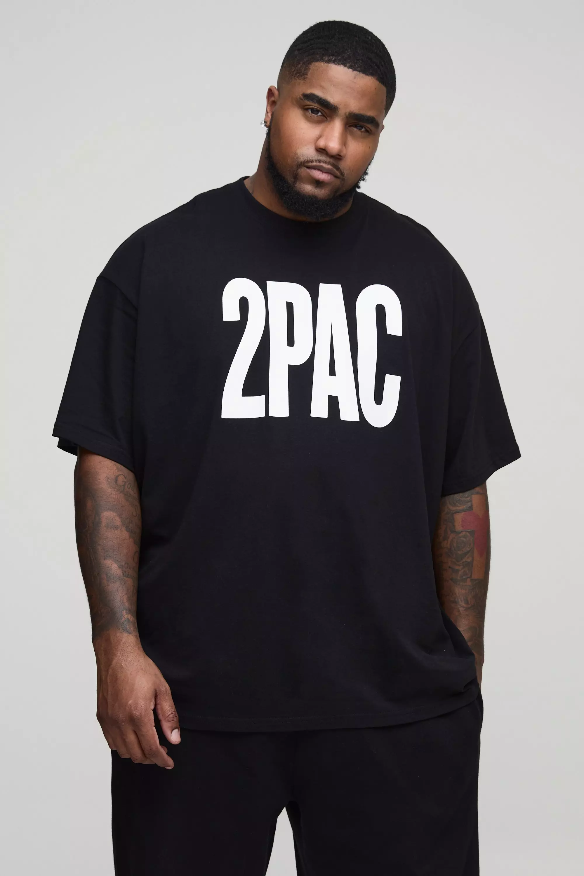 Plus Oversized Tupac License Print T-Shirt Black