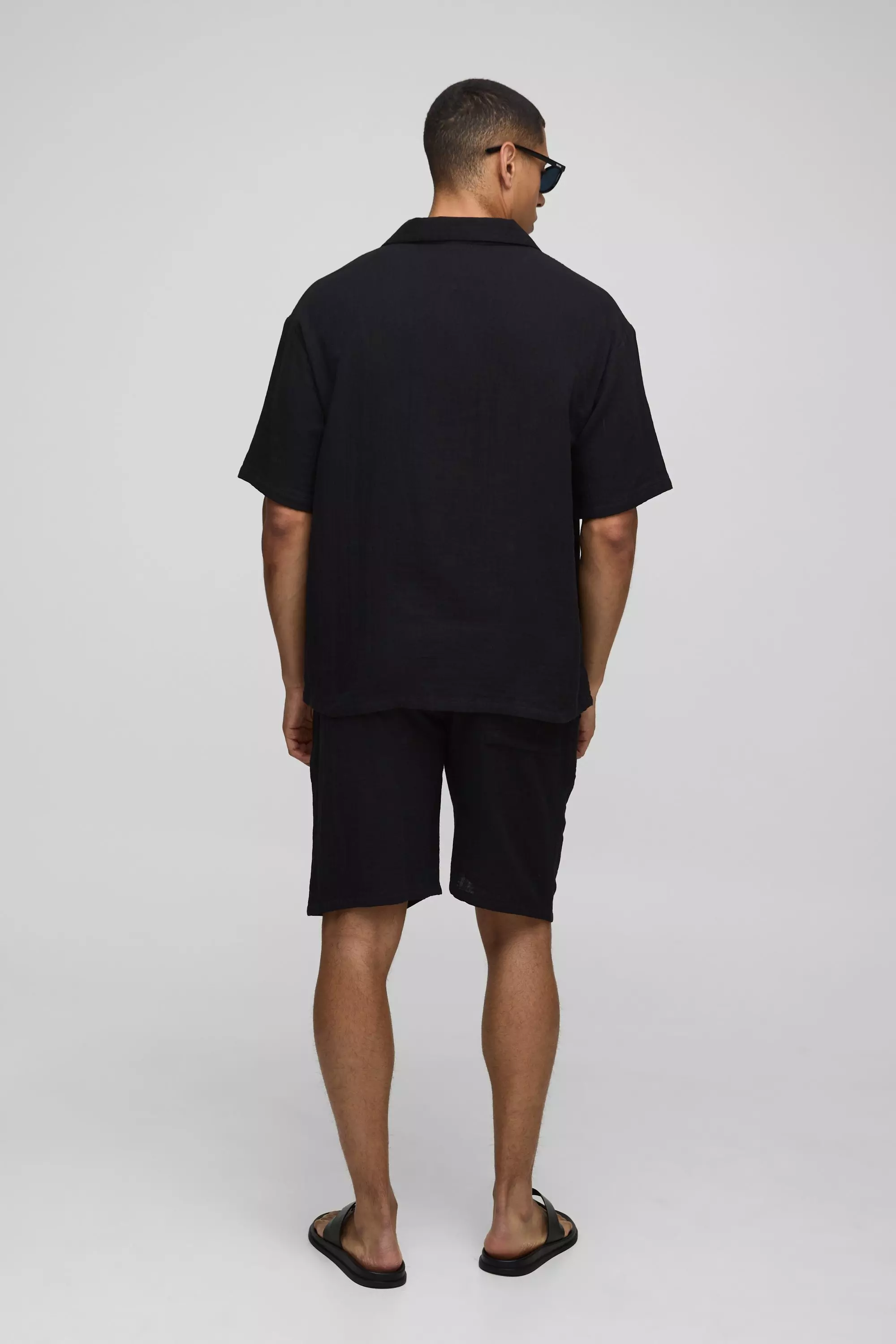 Oversized Revere Cheesecloth Shirt & Relaxed Short Set | boohooMAN USA