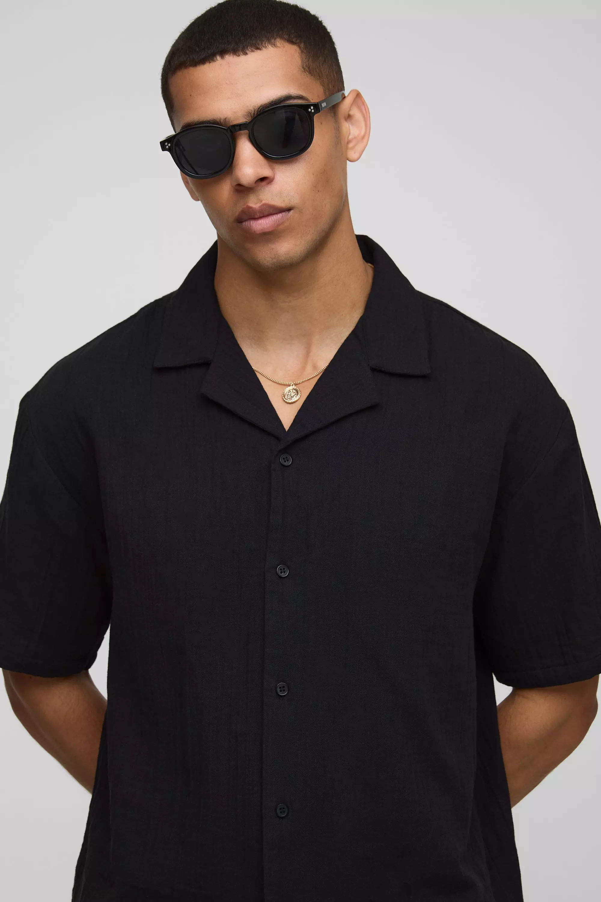 Oversized Revere Cheesecloth Shirt & Relaxed Short Set | boohooMAN USA
