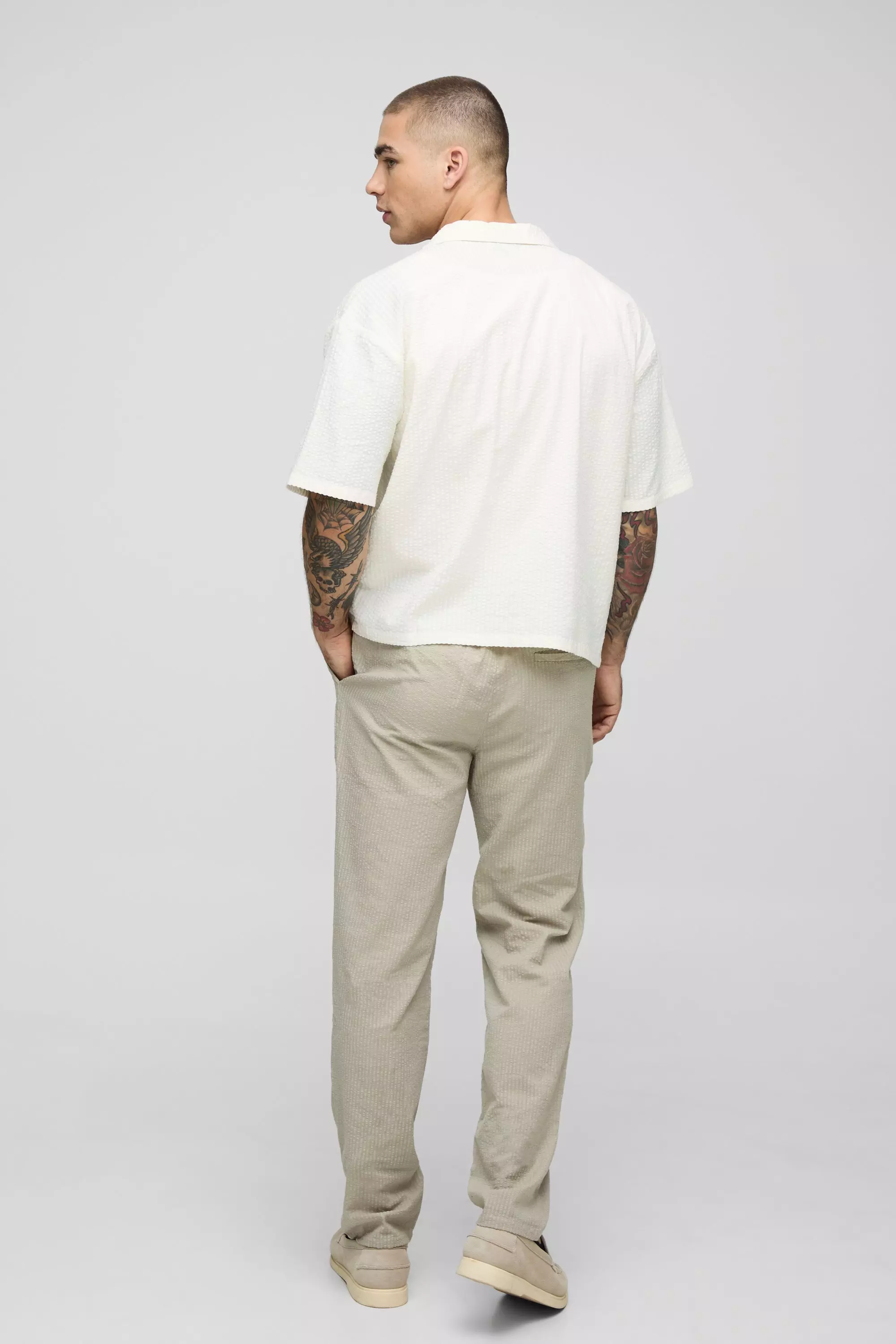Ecru Oversized Boxy Revere Seersucker Shirt alternative image