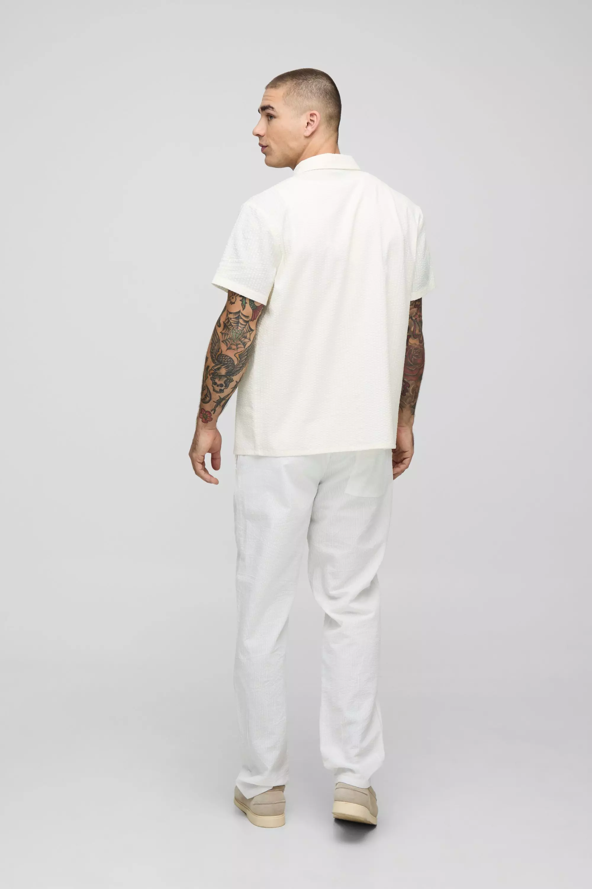 Ecru Regular Collared Seersucker Shirt alternative image
