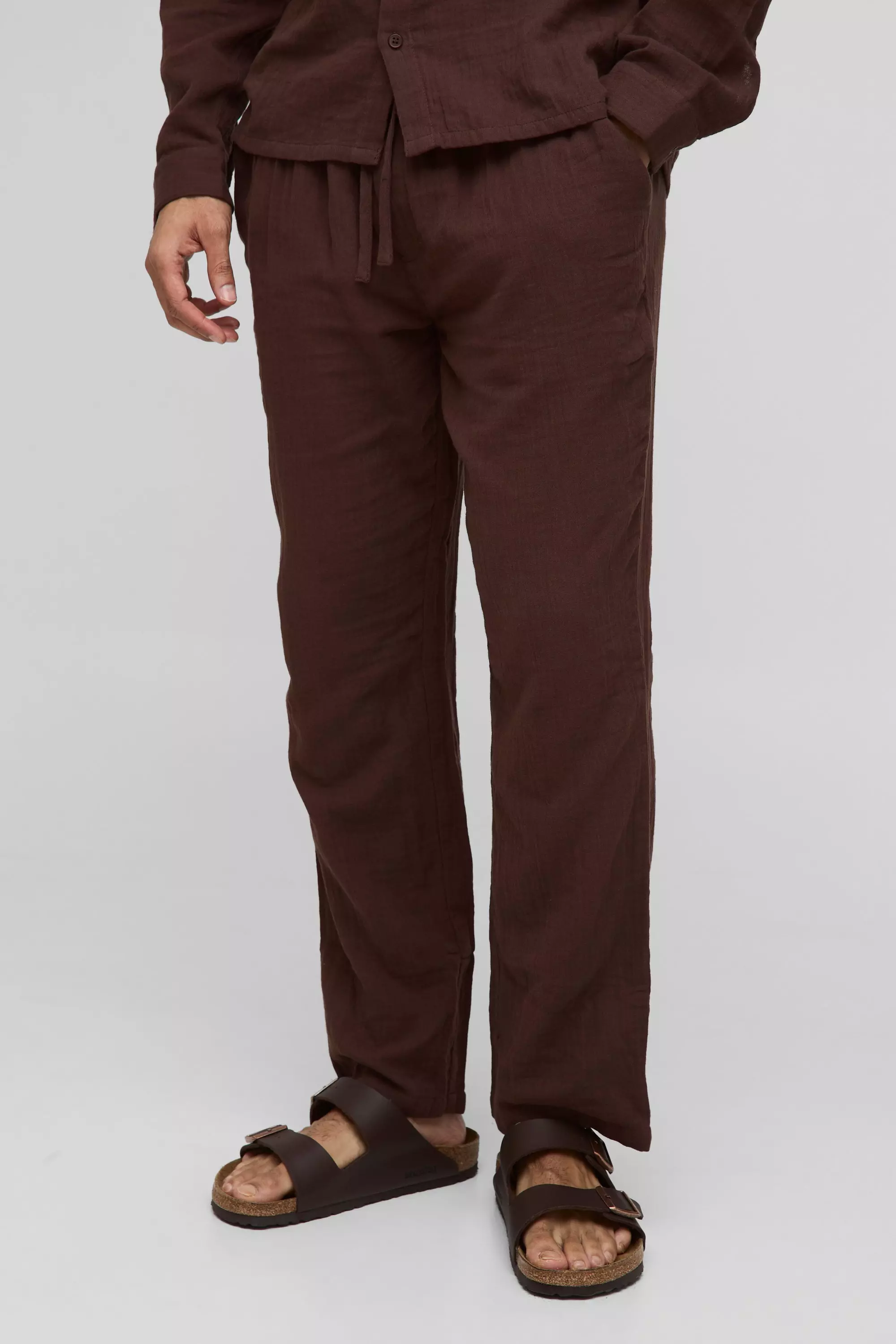 Mocha Straight Leg Elasticated Waist Cheesecloth Trouser alternative image