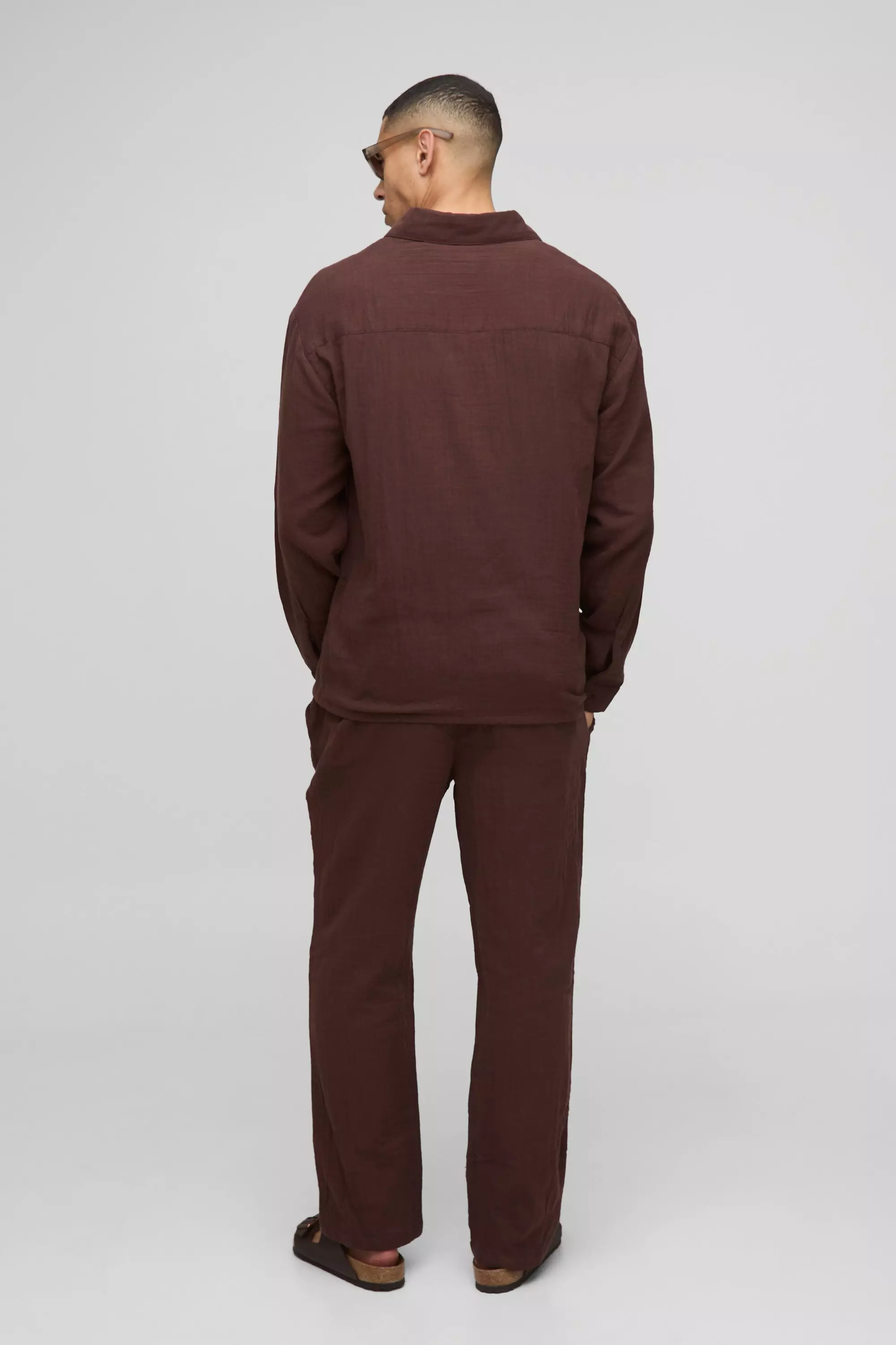 Mocha Straight Leg Elasticated Waist Cheesecloth Trouser alternative image