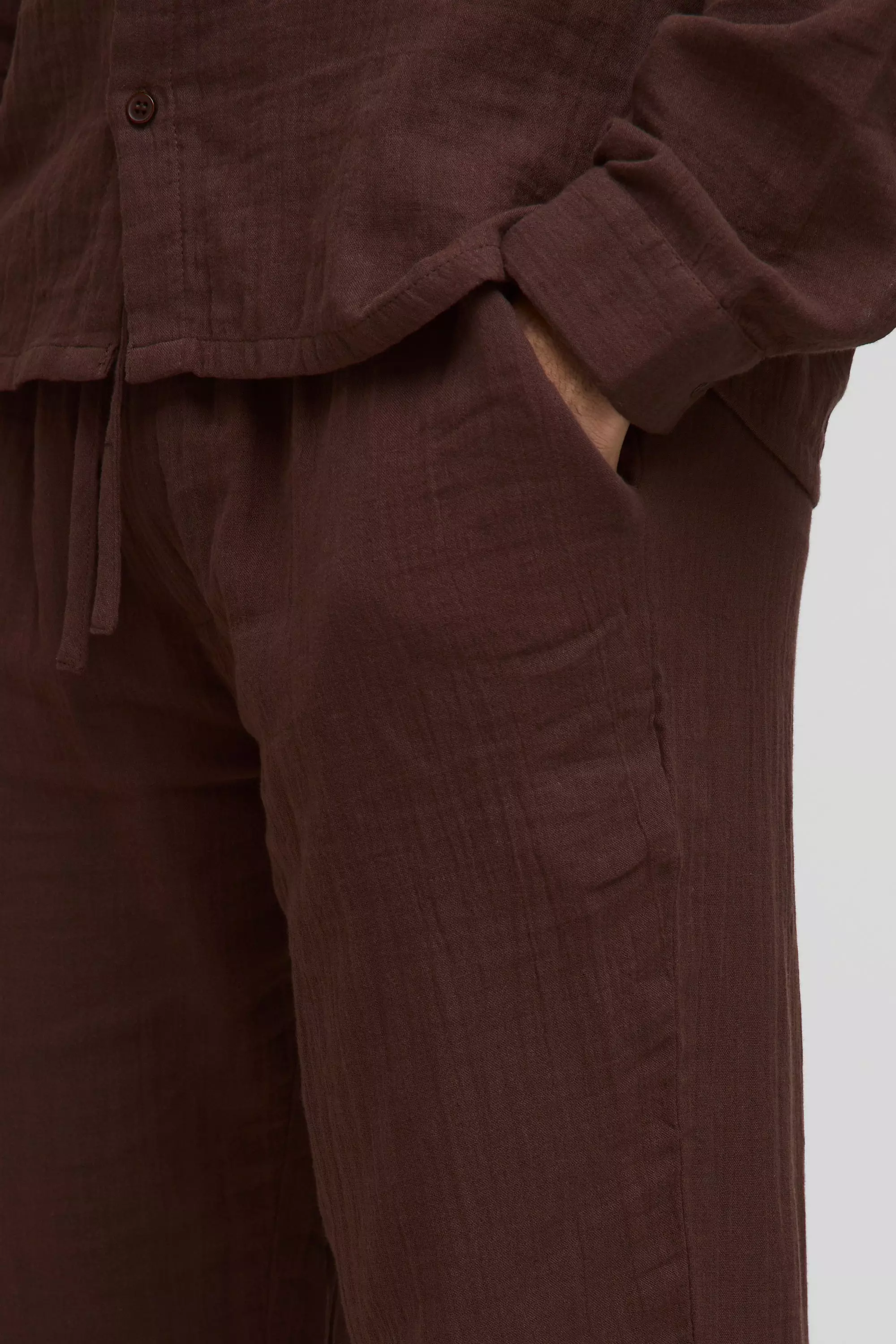 Mocha Straight Leg Elasticated Waist Cheesecloth Trouser alternative image