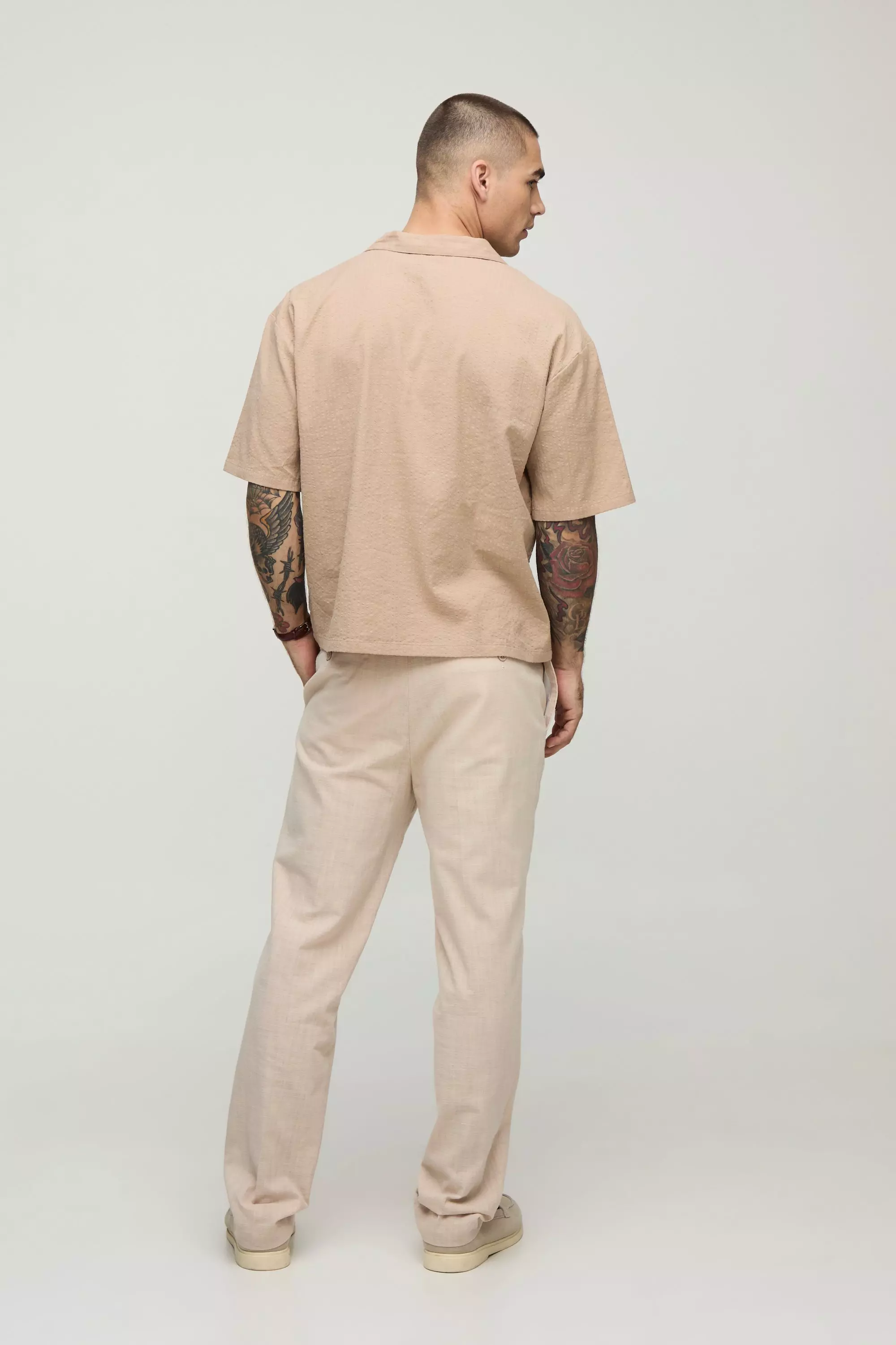 Mocha Oversized Boxy Revere Seersucker Shirt alternative image