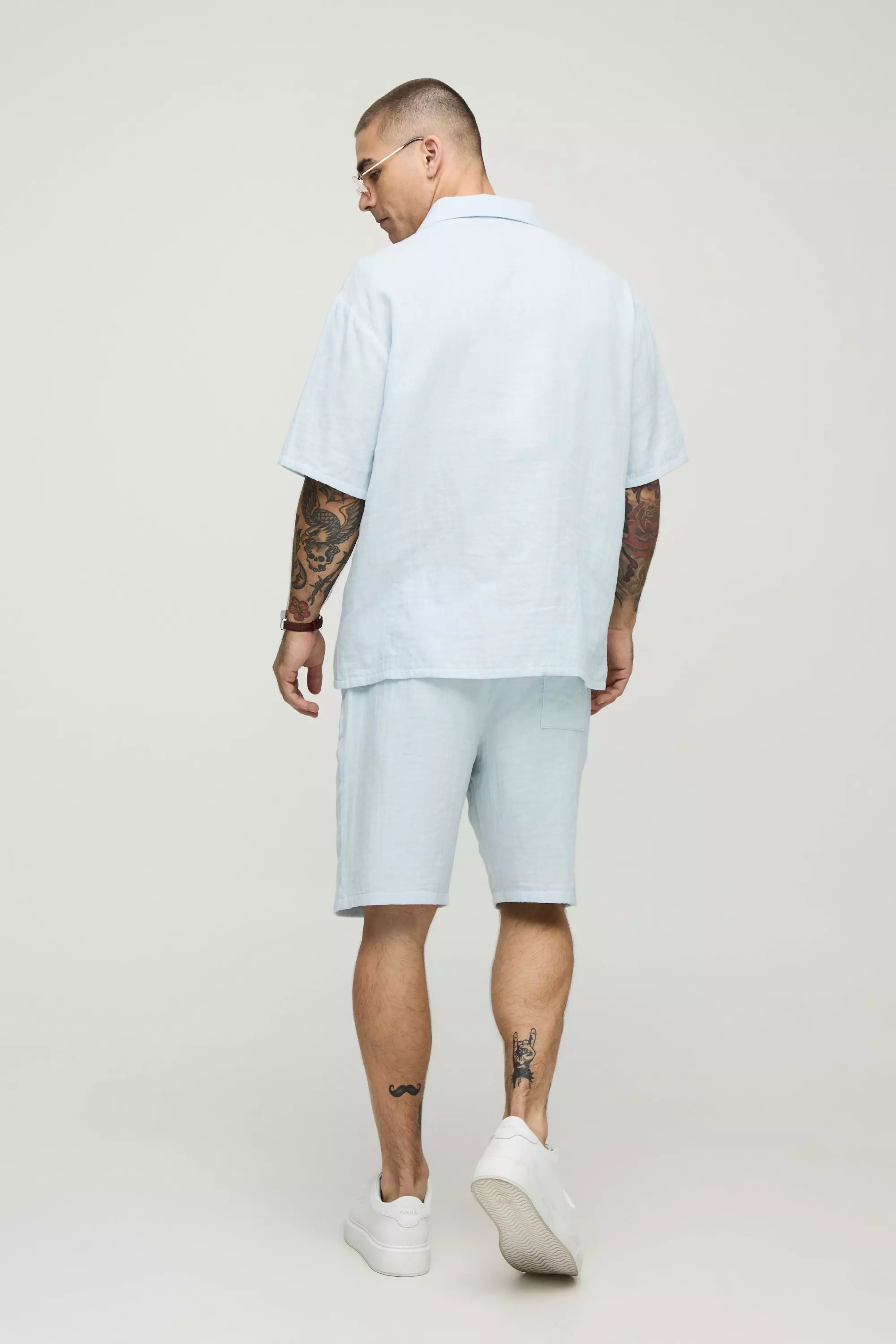 Ensemble oversize avec chemise et short, Light blue autre image