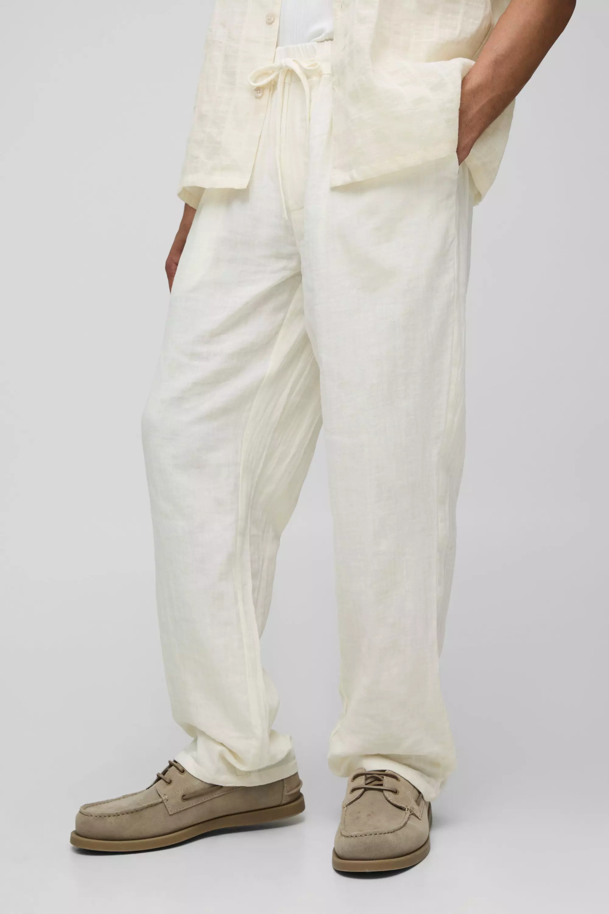 Ecru Straight Leg Elasticated Waist Cheesecloth Trouser alternative image