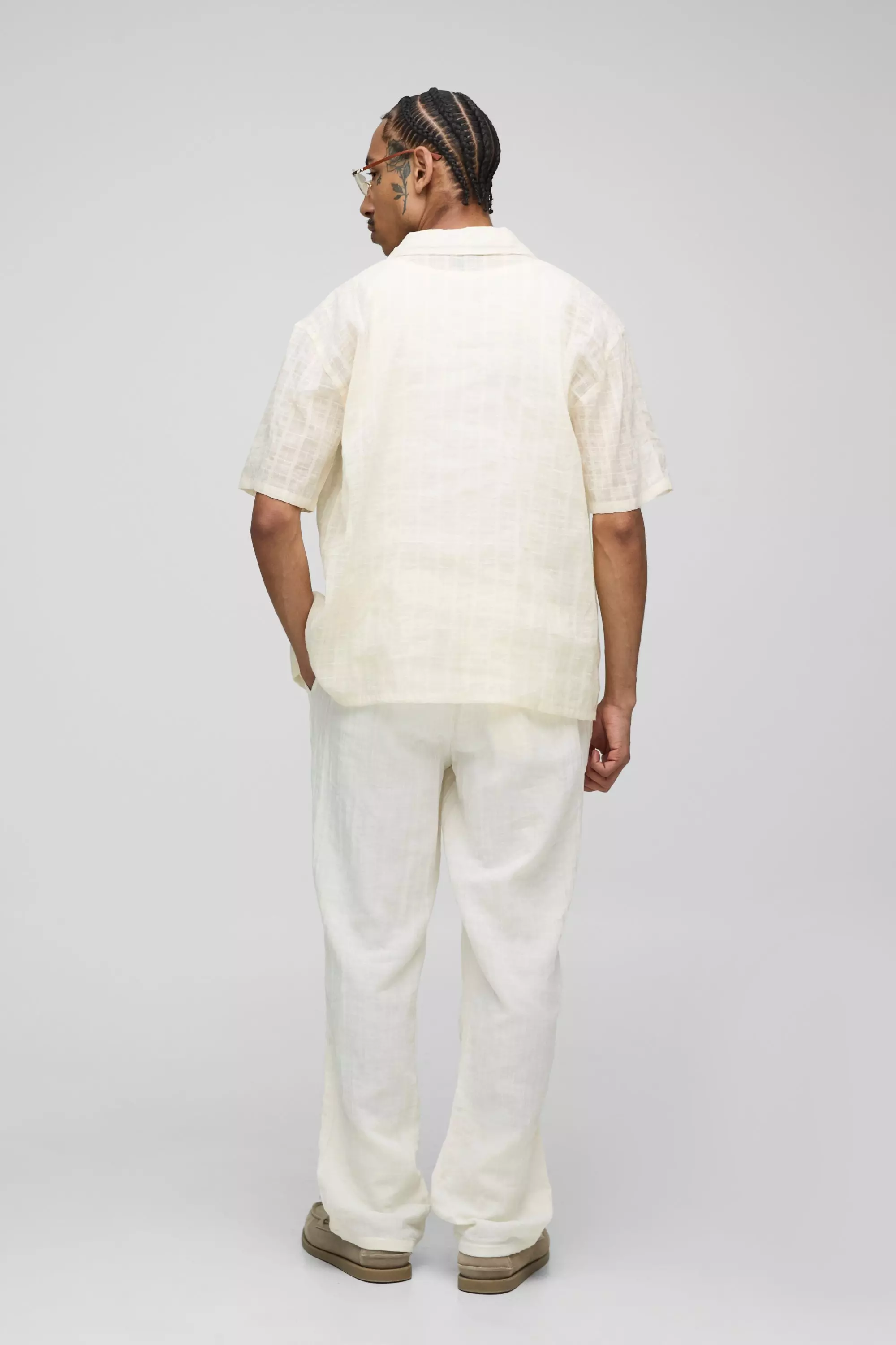 Ecru Straight Leg Elasticated Waist Cheesecloth Trouser alternative image
