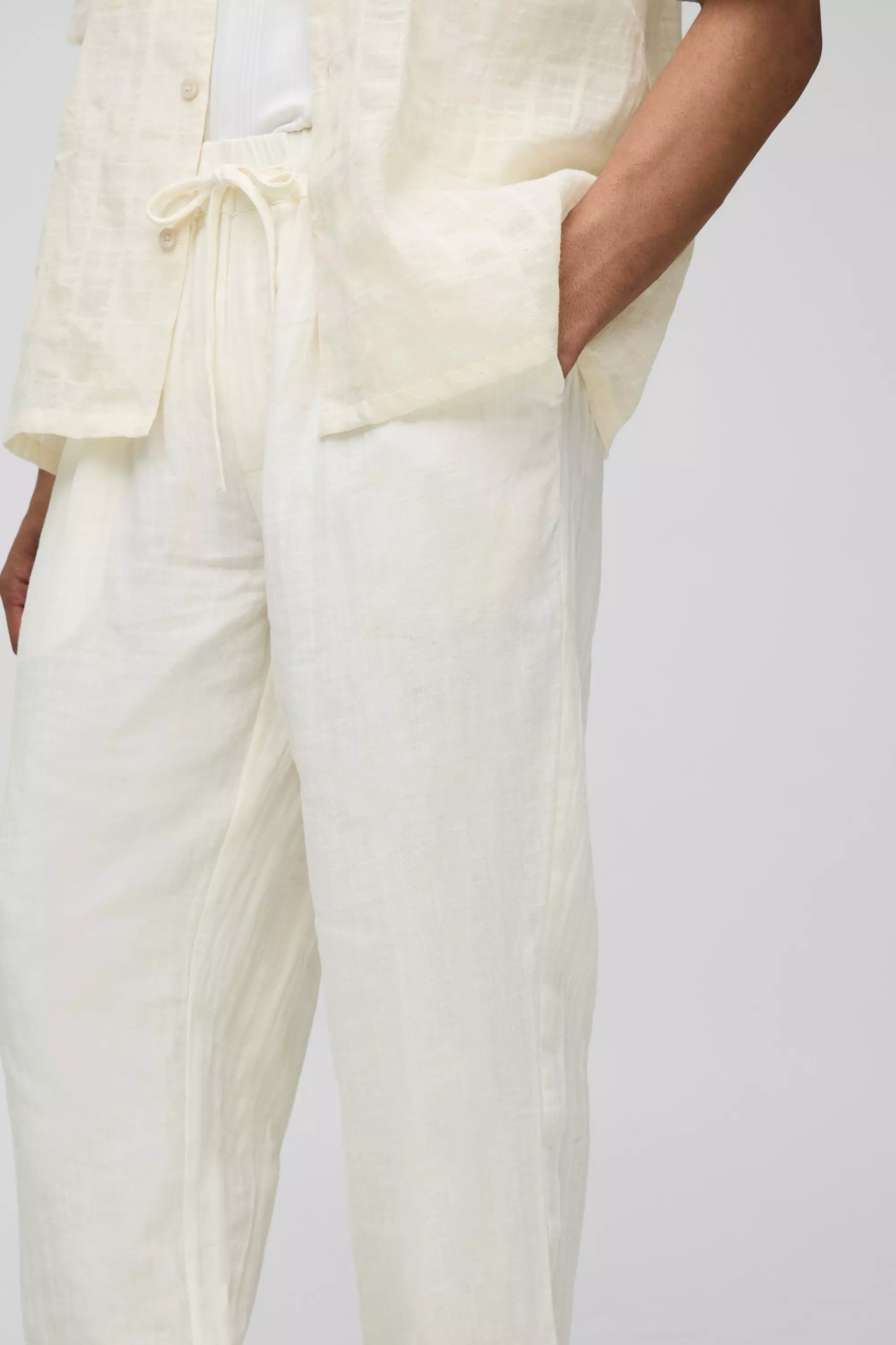 Ecru Straight Leg Elasticated Waist Cheesecloth Trouser alternative image