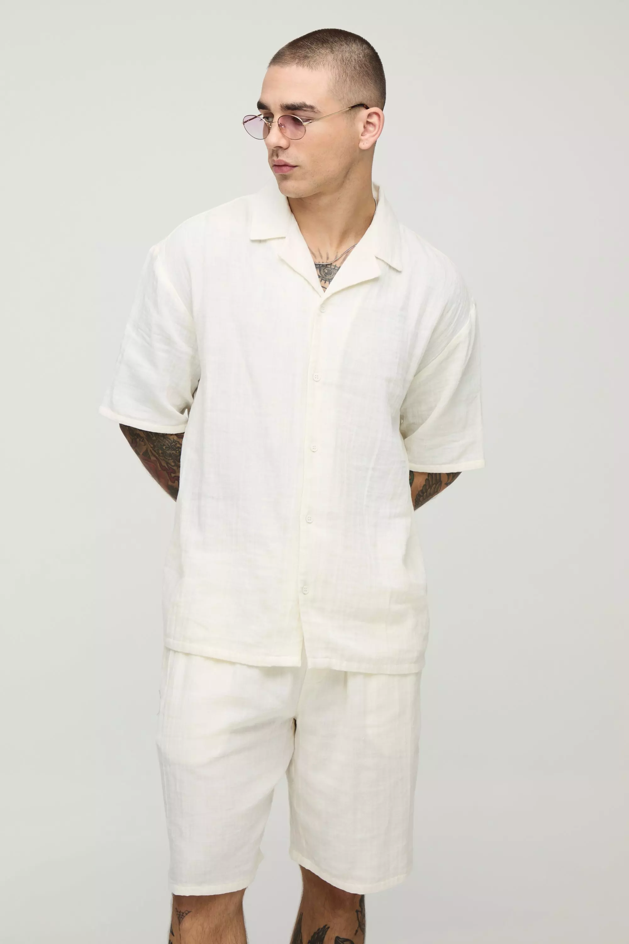Oversize Hemd & lockere Shorts, Ecru alternatives Bild