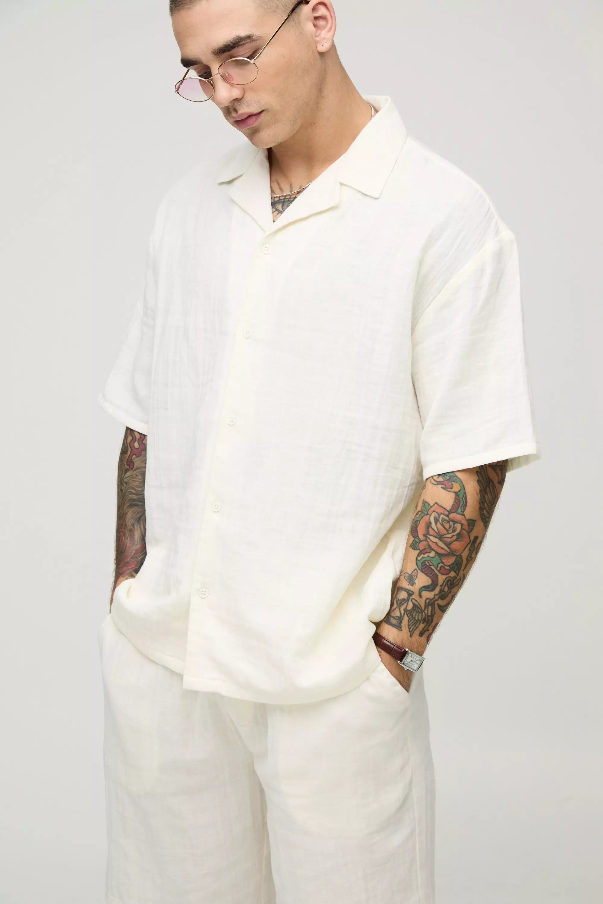 Oversize Hemd & lockere Shorts, Ecru alternatives Bild