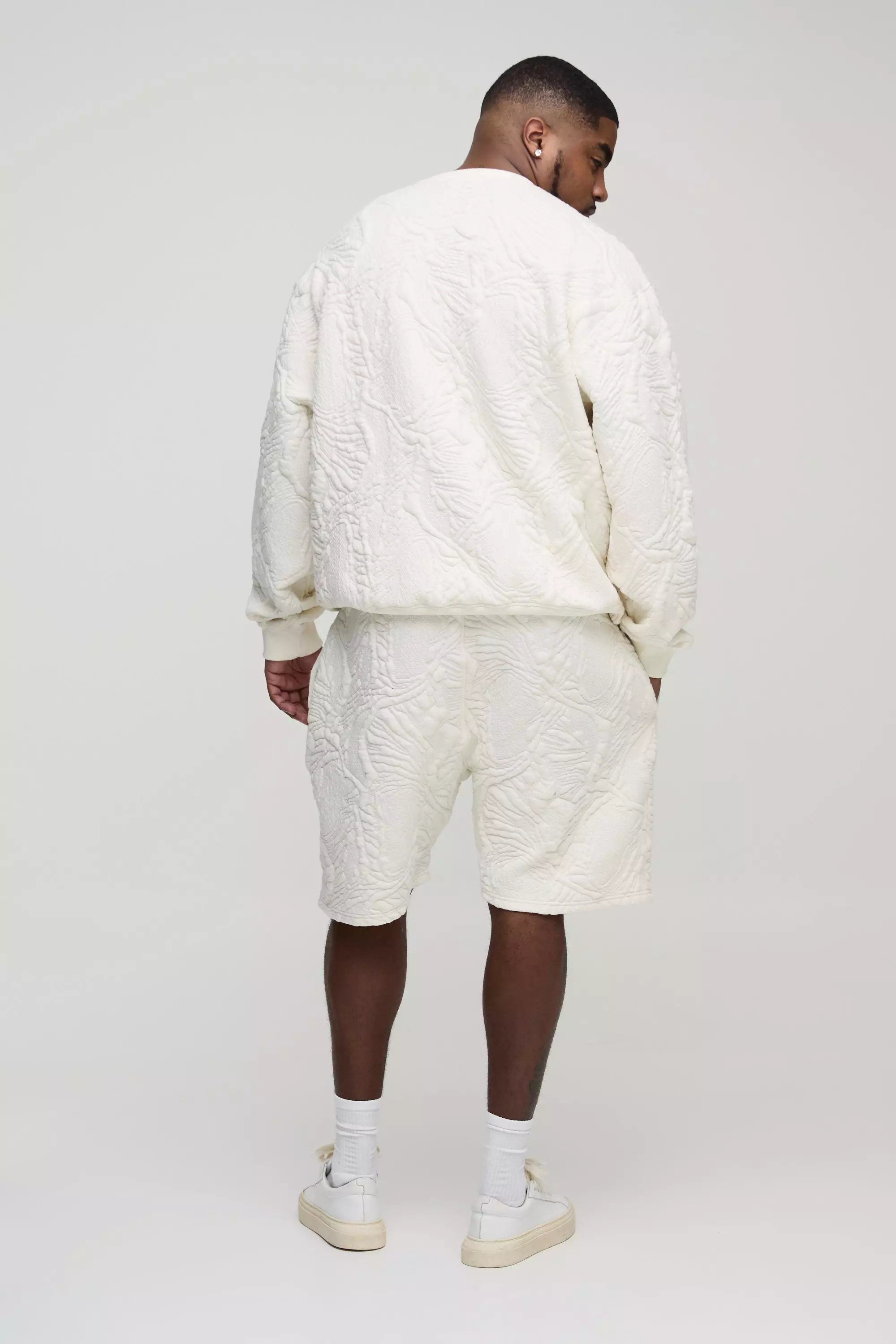 Ecru Plus Quilted Jacquard Sweat & Short Set alternative image