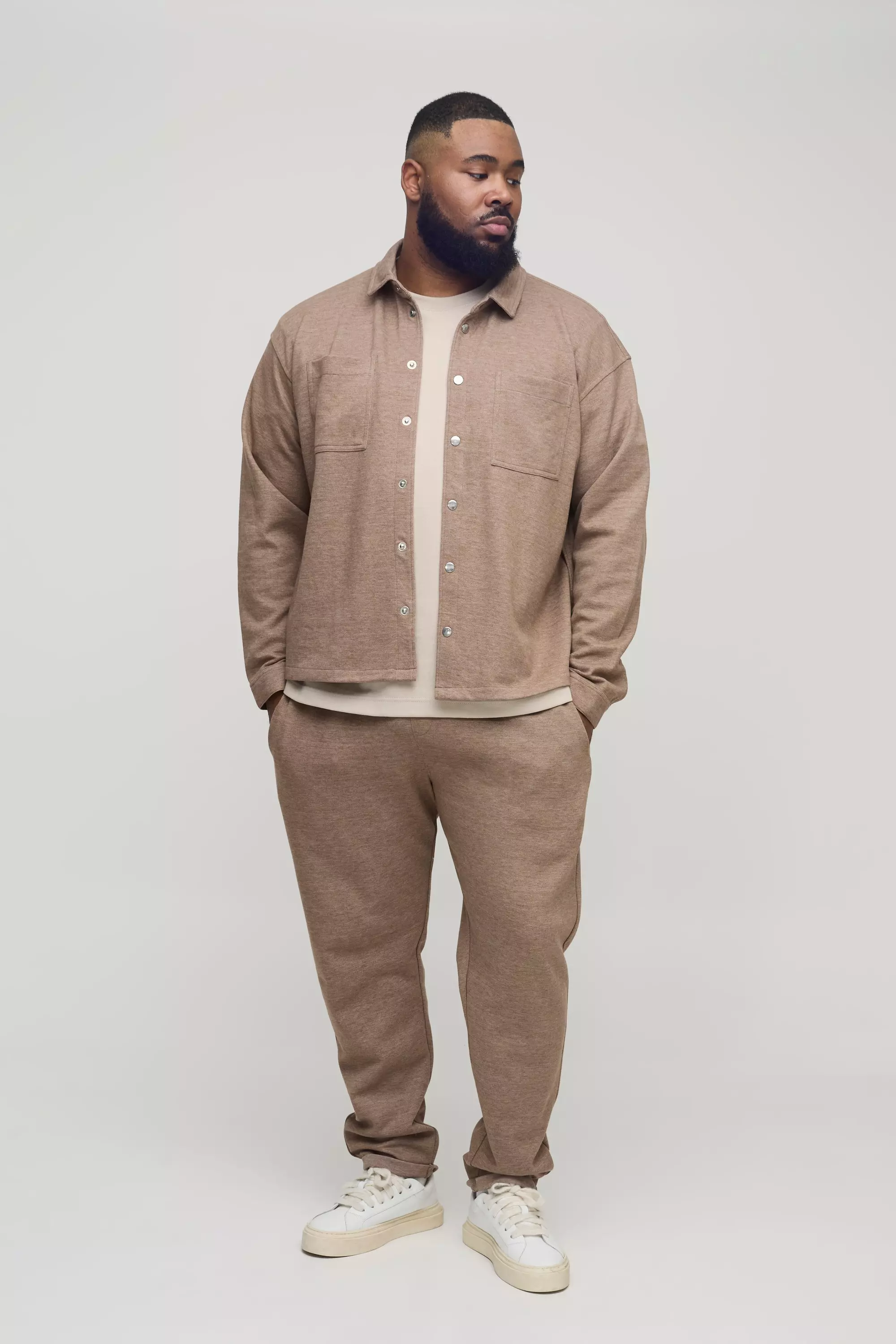 Taupe Plus Textured Over Shirt & Tapered Trouser Set alternative image