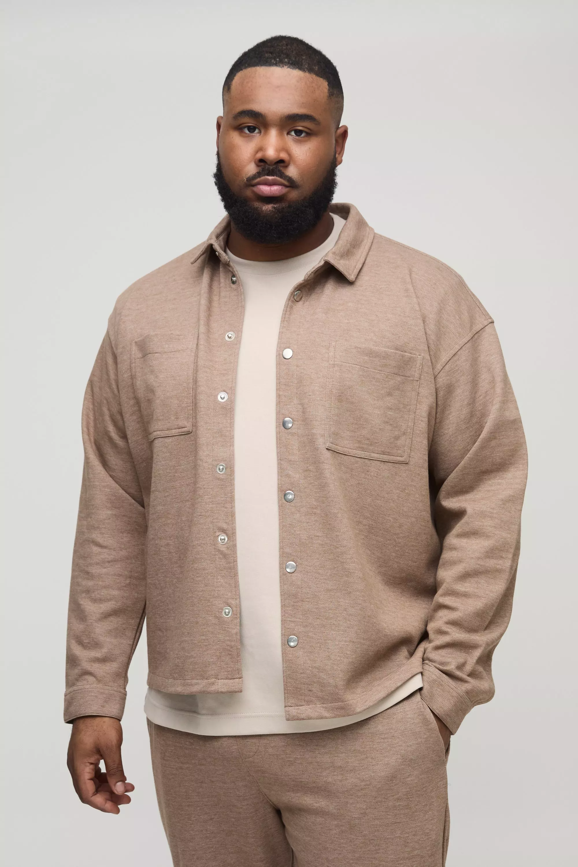 Taupe Plus Textured Over Shirt & Tapered Trouser Set alternative image