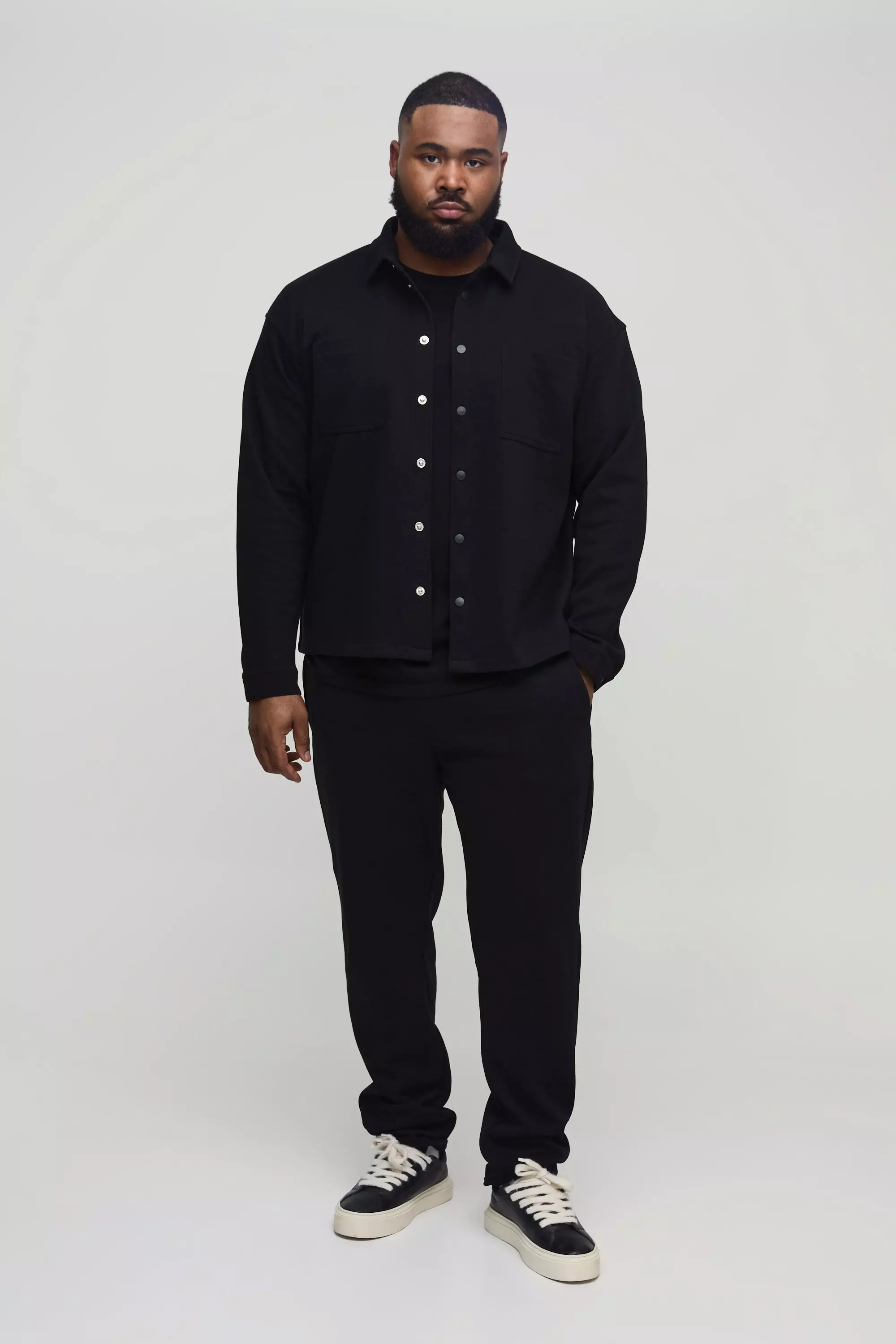 Black Plus Textured Over Shirt & Tapered Trouser Set alternative image