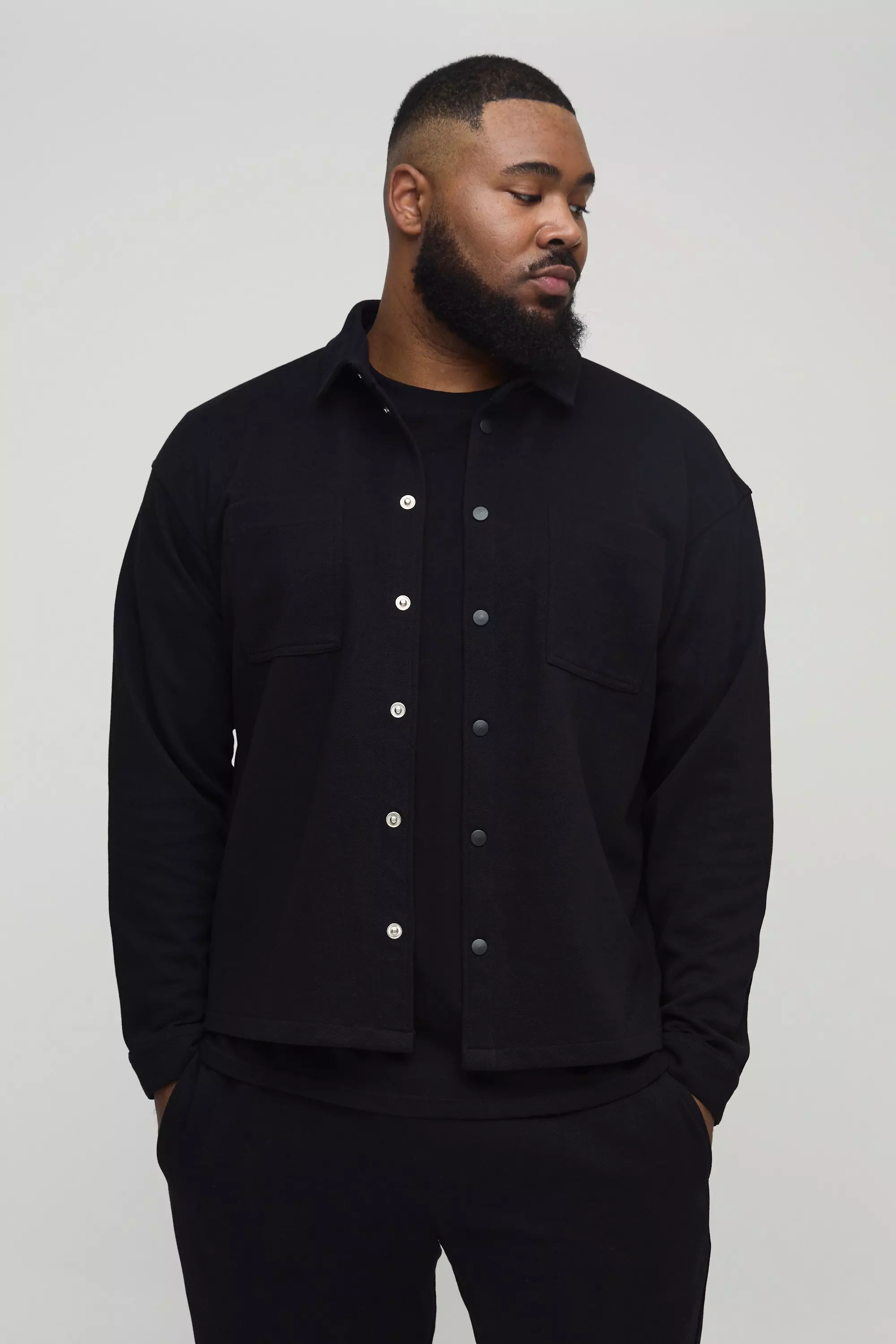 Black Plus Textured Over Shirt & Tapered Trouser Set alternative image