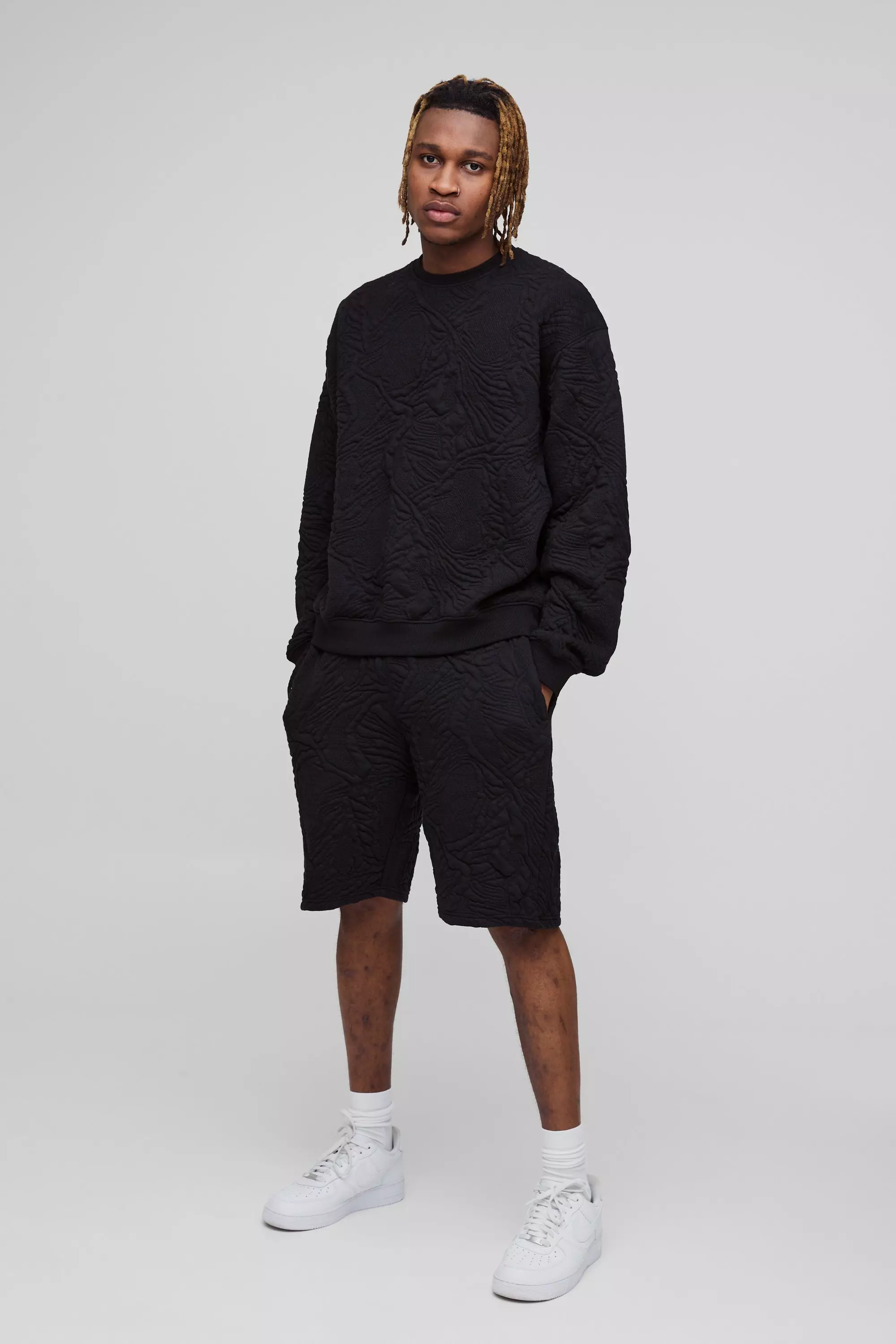 Tall - Ensemble matelassé avec sweat et short, Black autre image