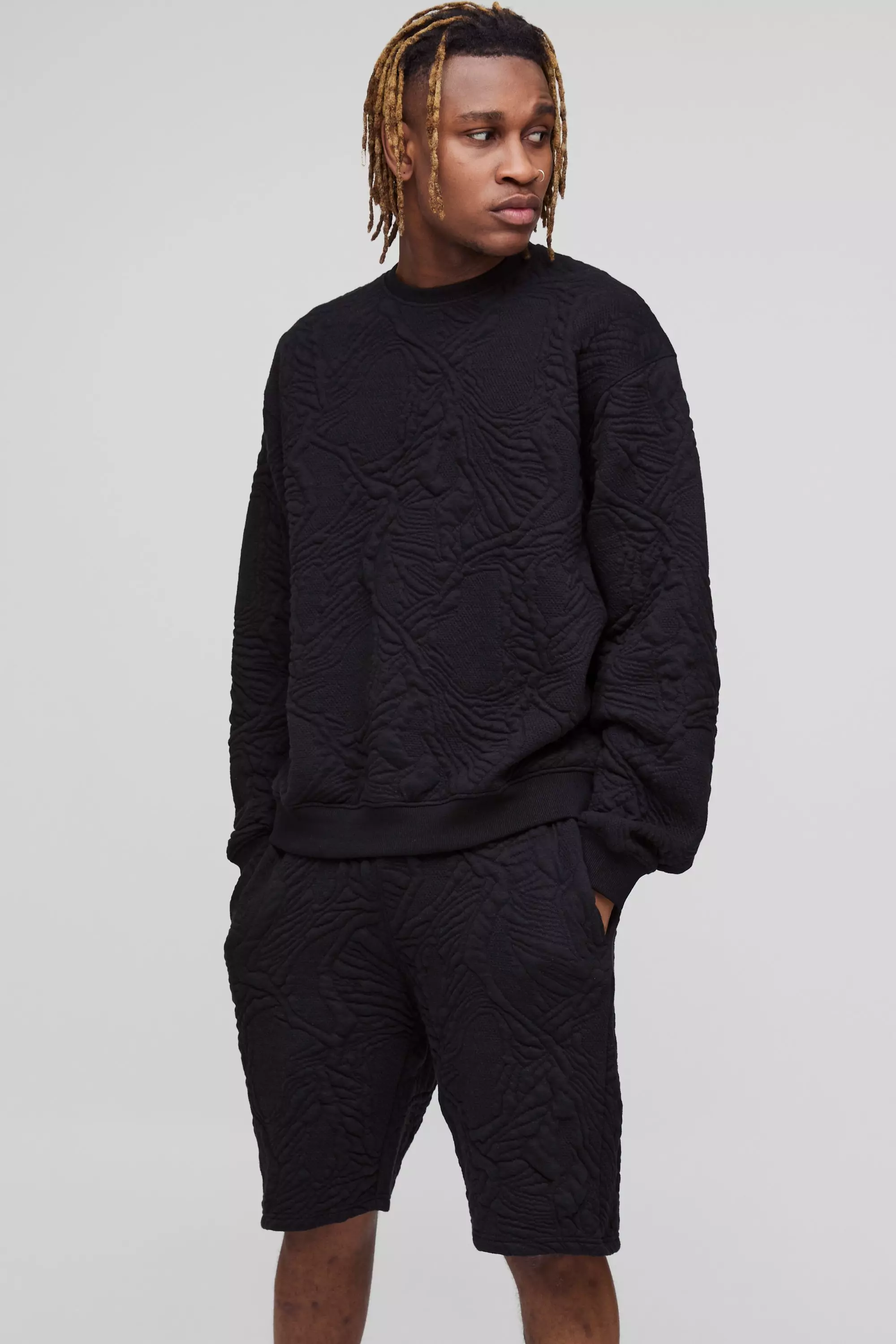 Tall - Ensemble matelassé avec sweat et short, Black autre image