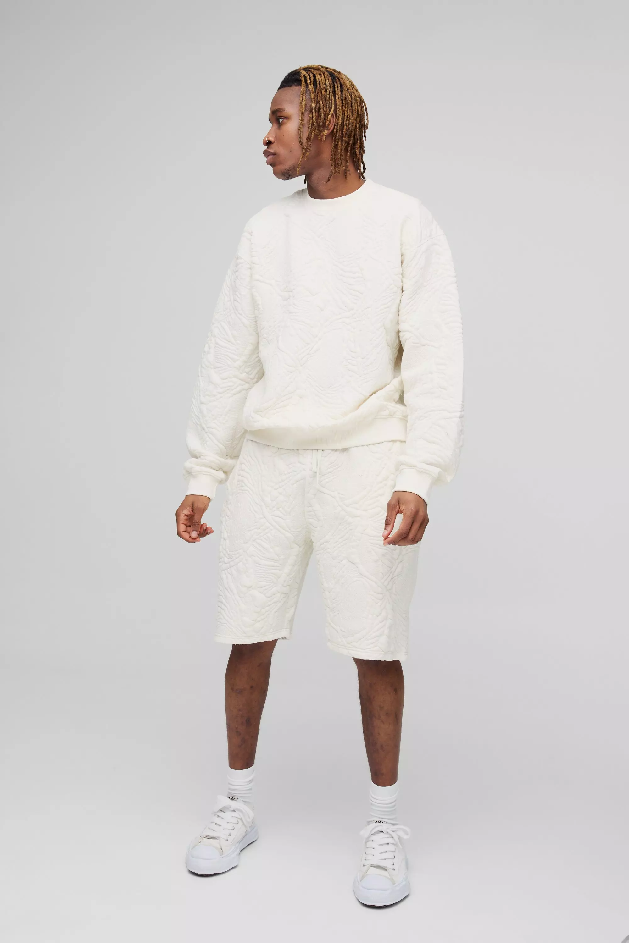 Tall - Ensemble matelassé avec sweat et short, Ecru autre image