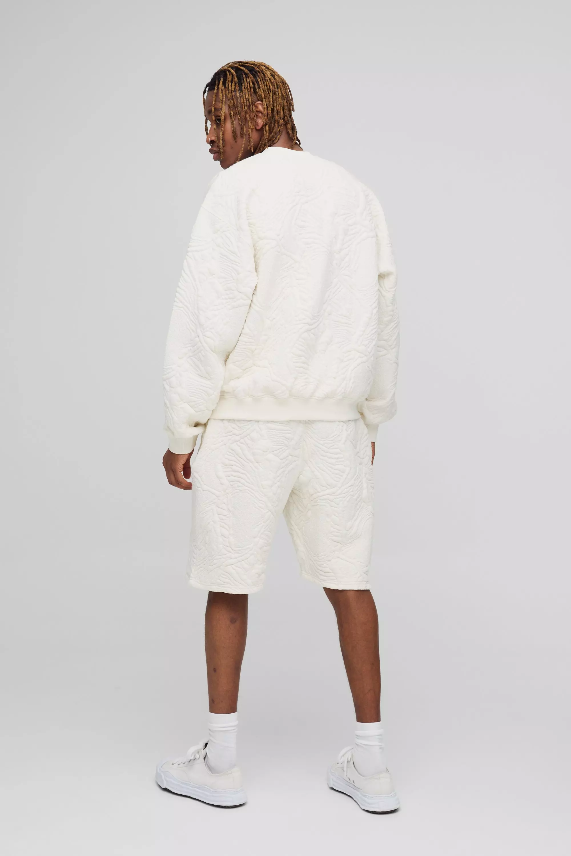 Tall - Ensemble matelassé avec sweat et short, Ecru autre image