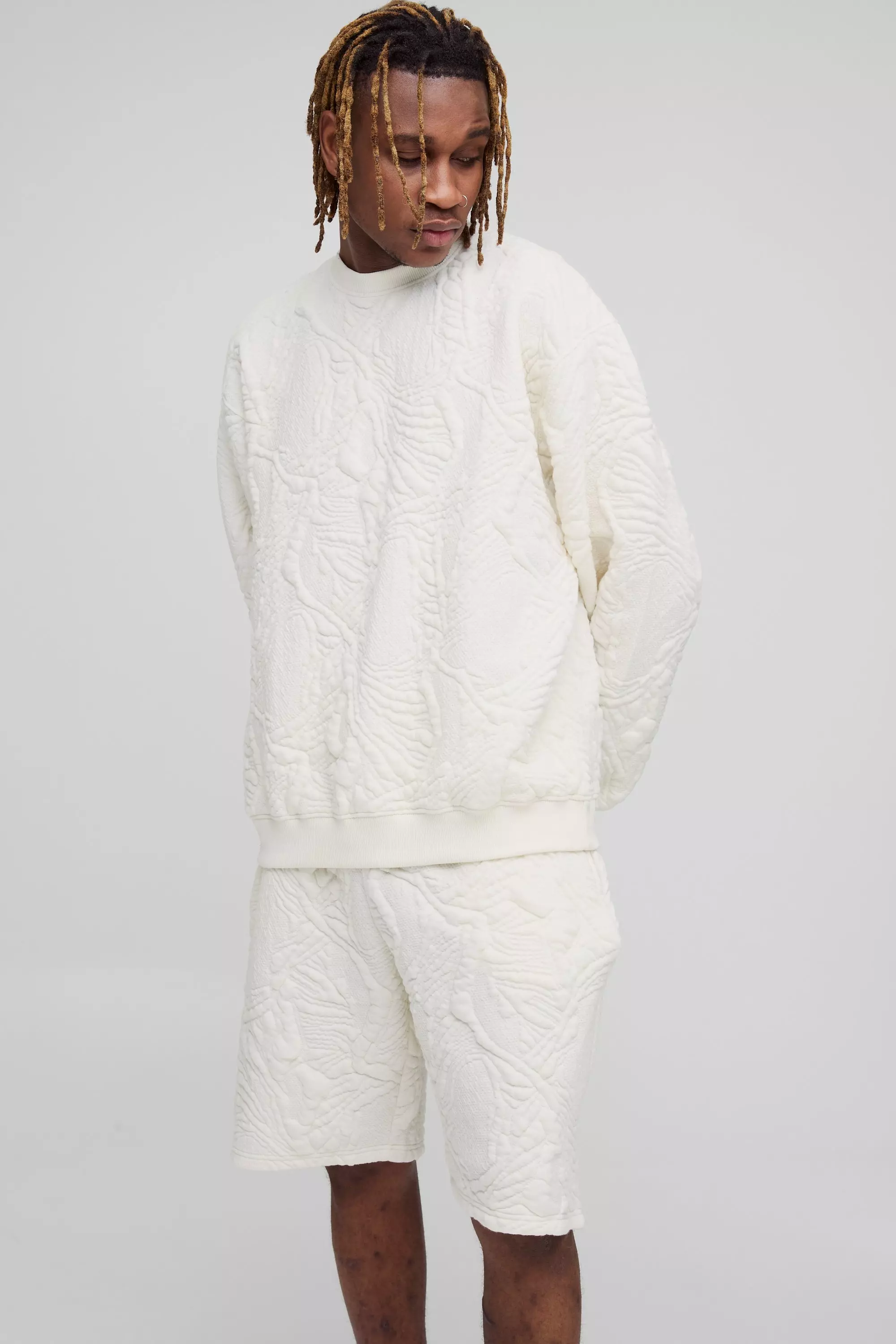 Tall - Ensemble matelassé avec sweat et short, Ecru autre image