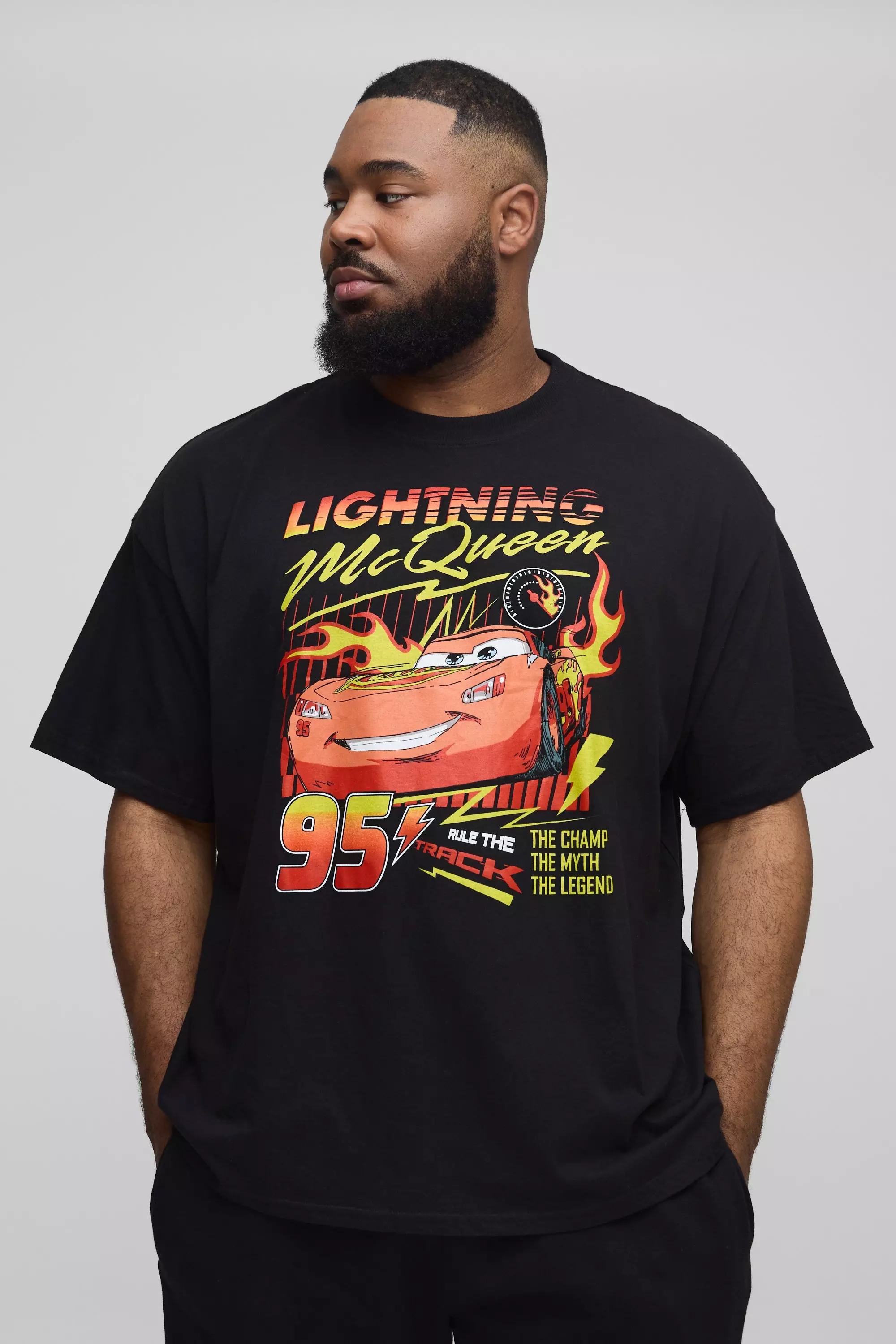 Black Plus Oversized Pixar Cars Lightning License T-shirt alternative image