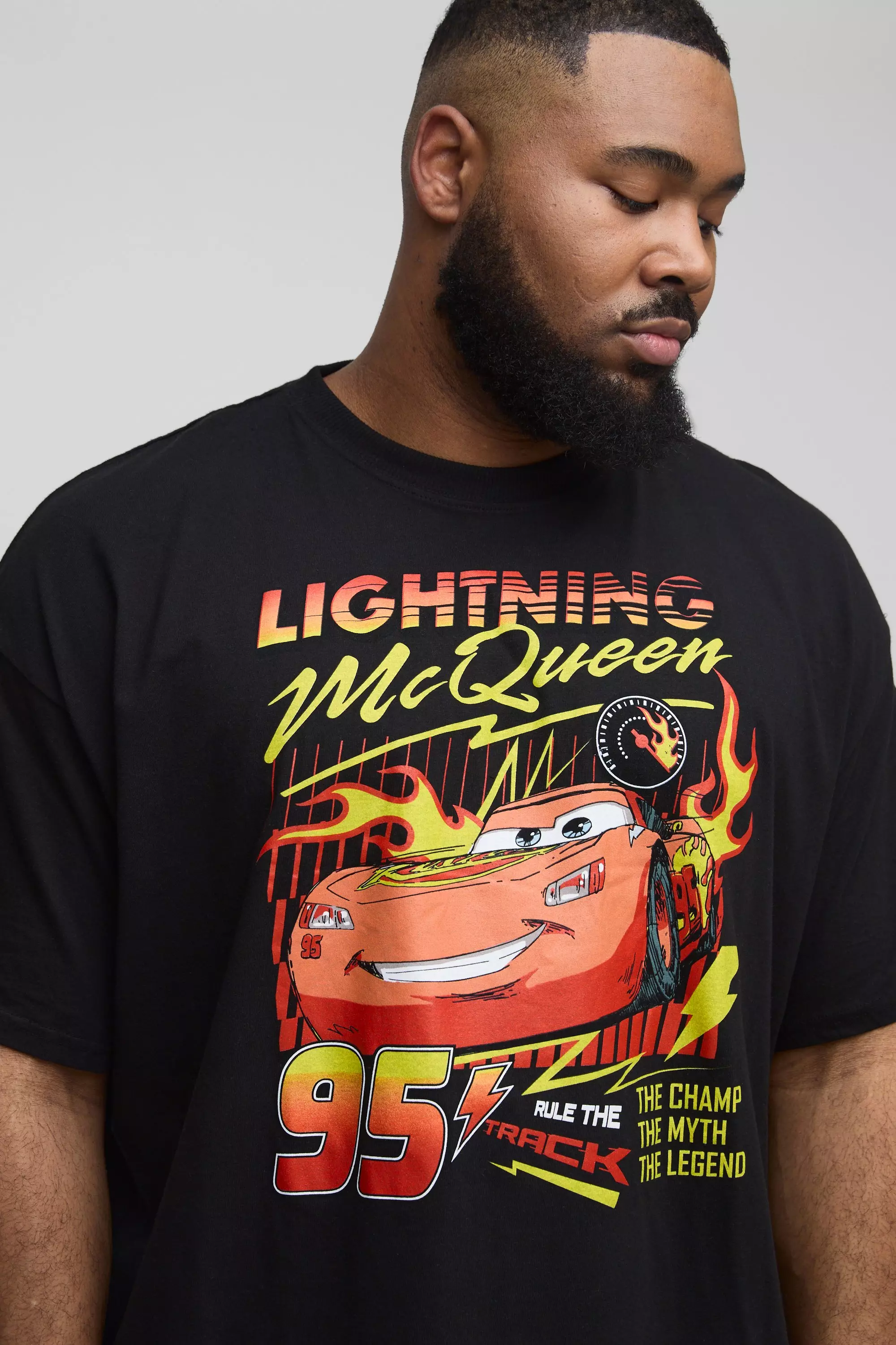 Black Plus Oversized Pixar Cars Lightning License T-shirt alternative image