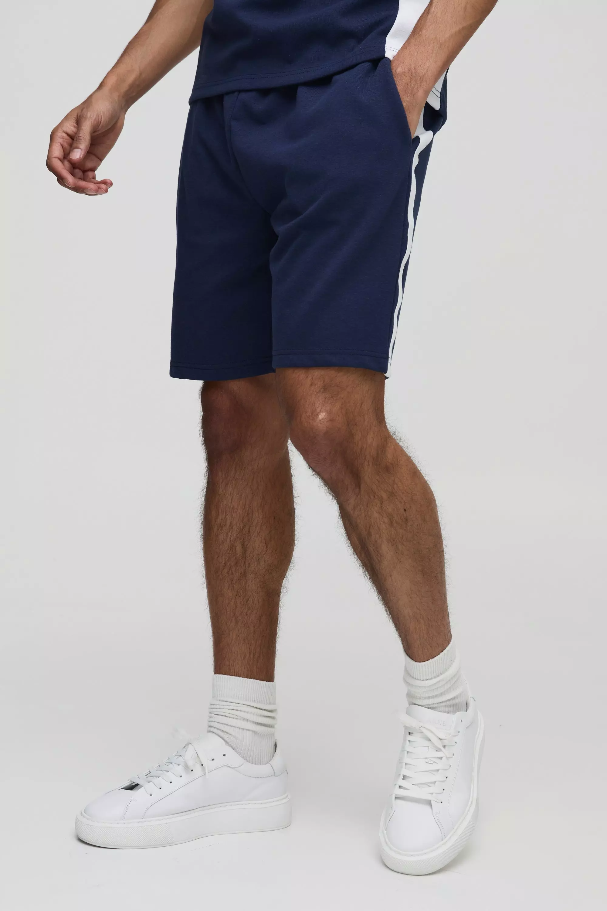 Navy Relaxed Interlock Mid Length Shorts alternative image