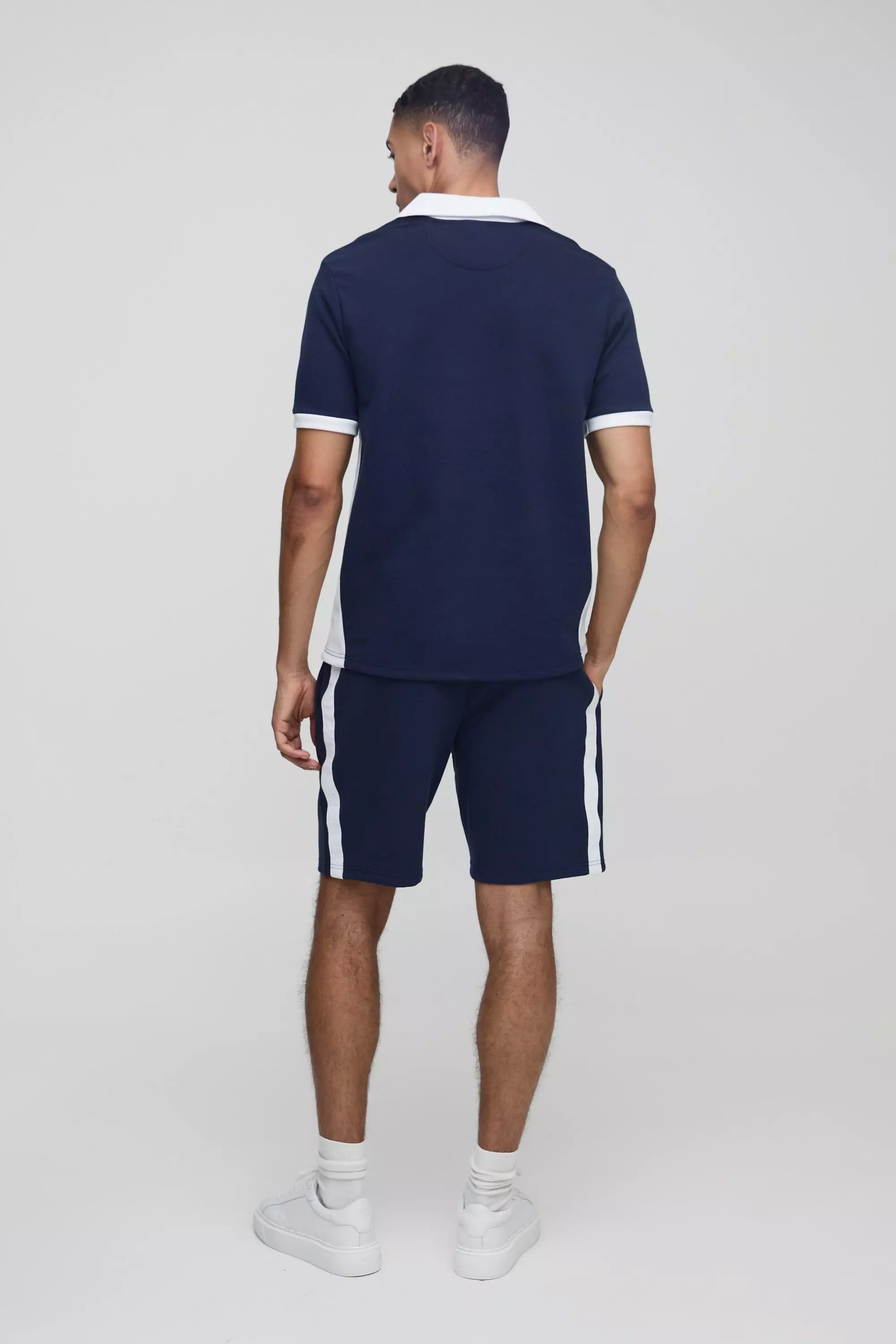Navy Relaxed Interlock Mid Length Shorts alternative image