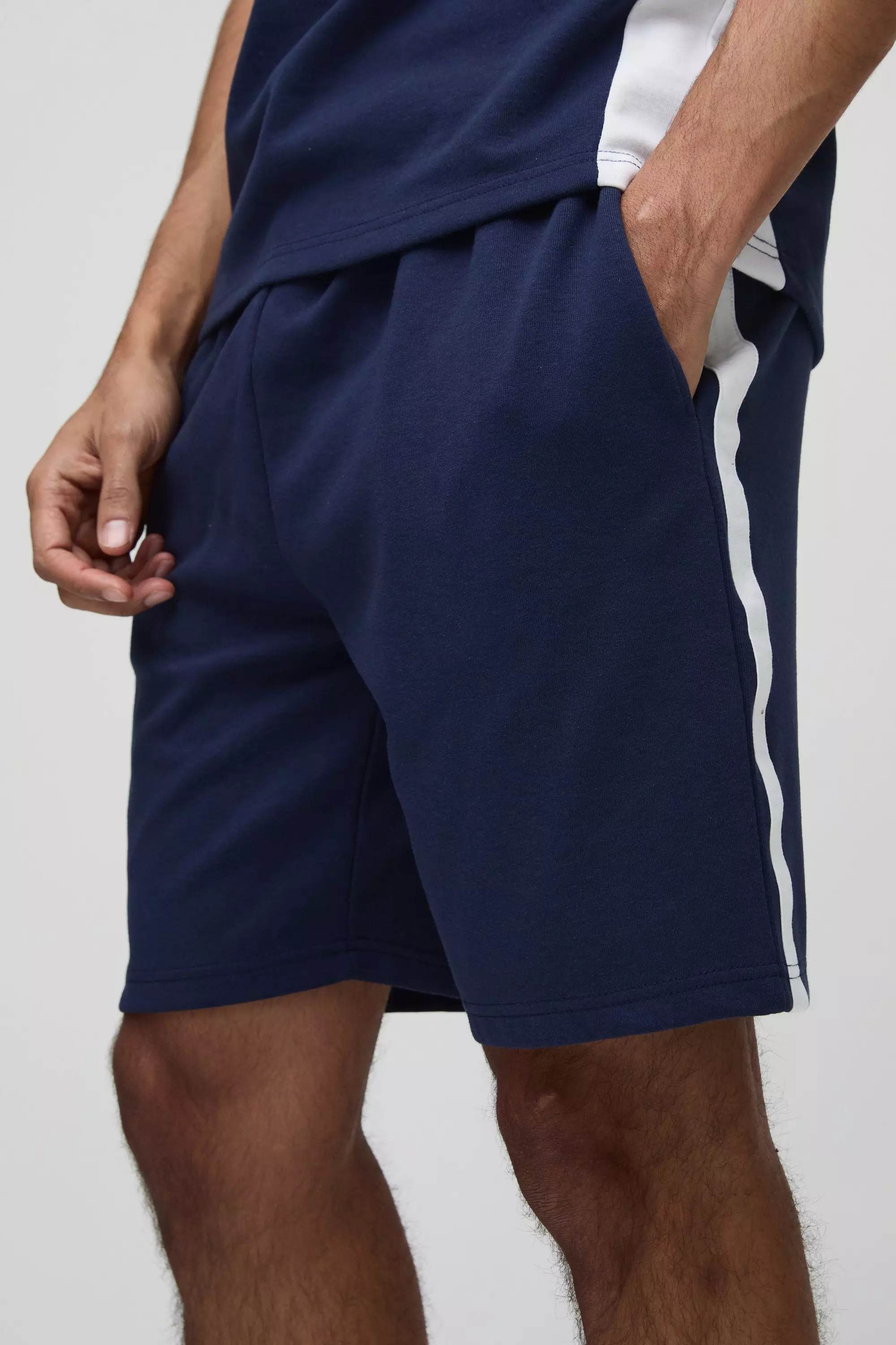 Navy Relaxed Interlock Mid Length Shorts alternative image