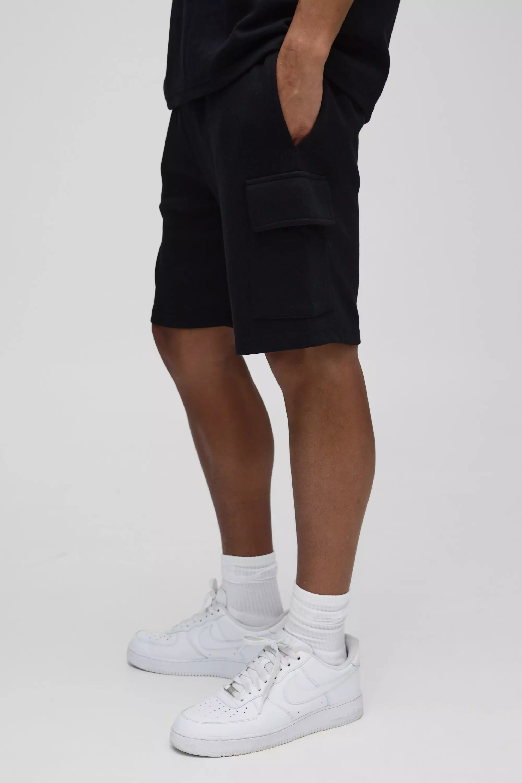 Short cargo large à surpiqûres, Black autre image
