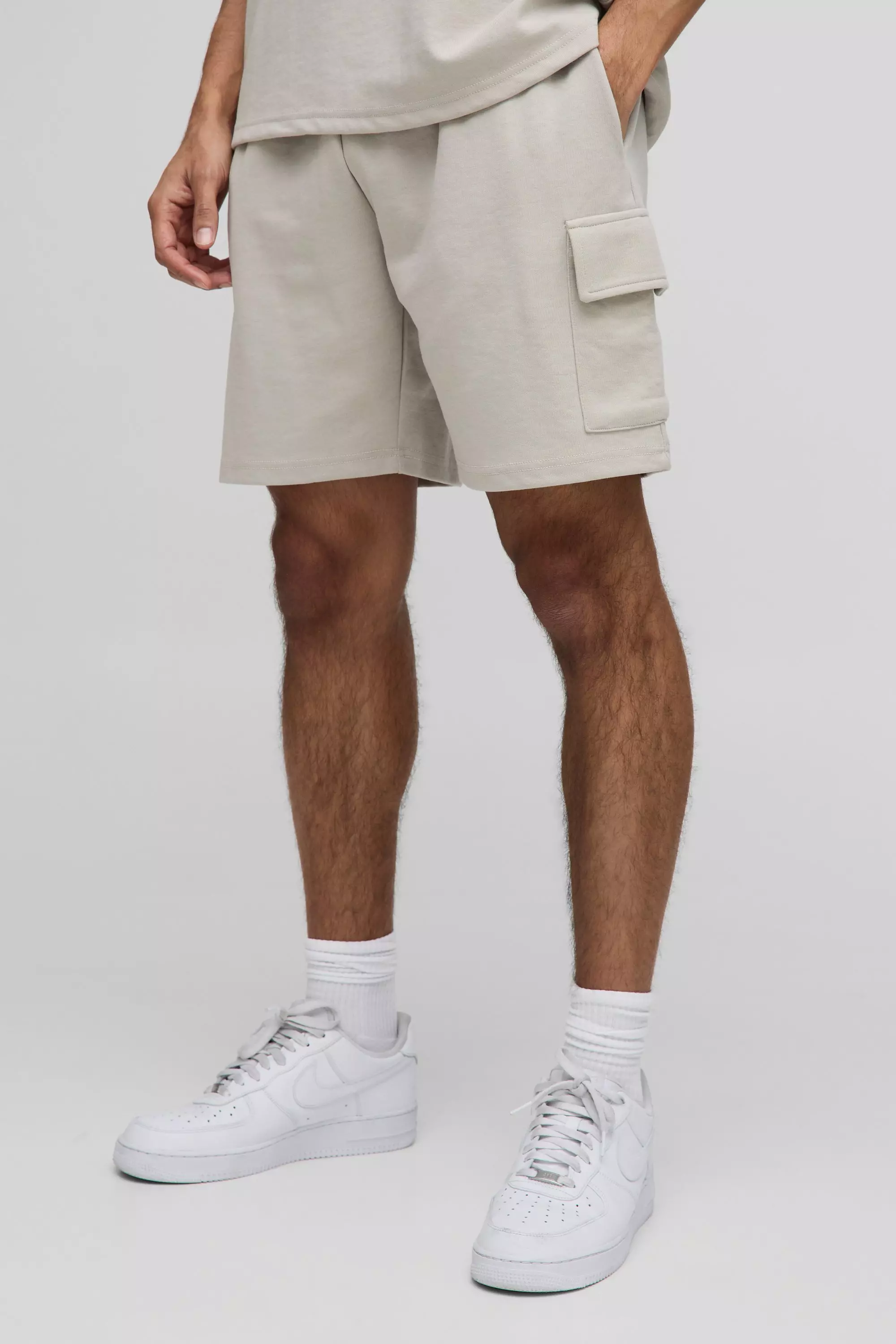 【boohoo】MAN インターロックカーゴショーツ cmm08159_stone_xl?$