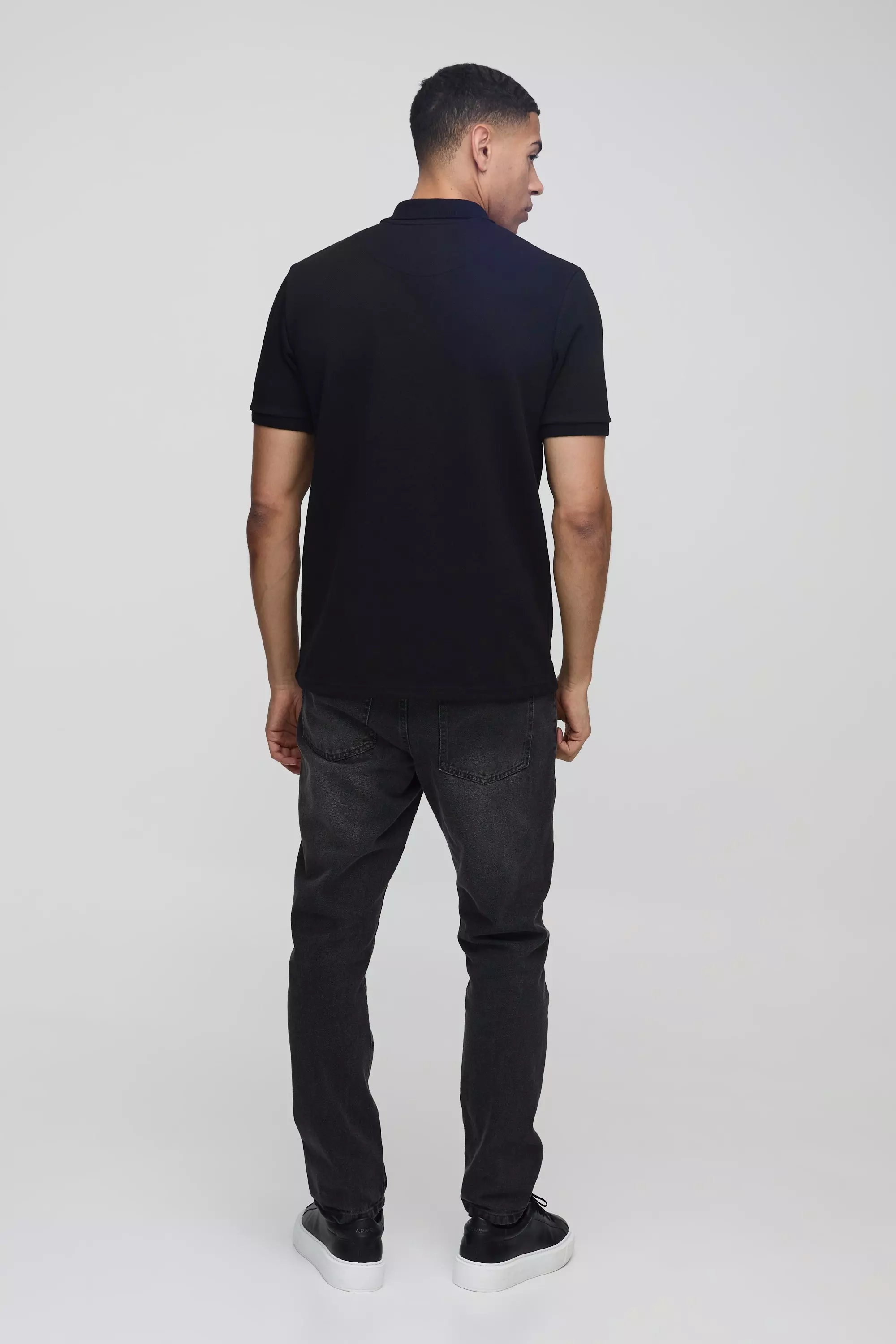 Polo cintré zippé à surpiqûres, Black autre image