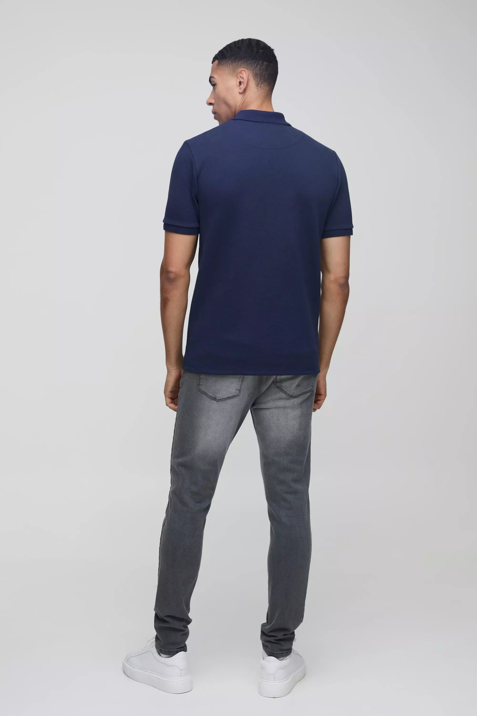 Navy Slim Fit Smart Pique Interlock Zip Polo Shirt alternative image